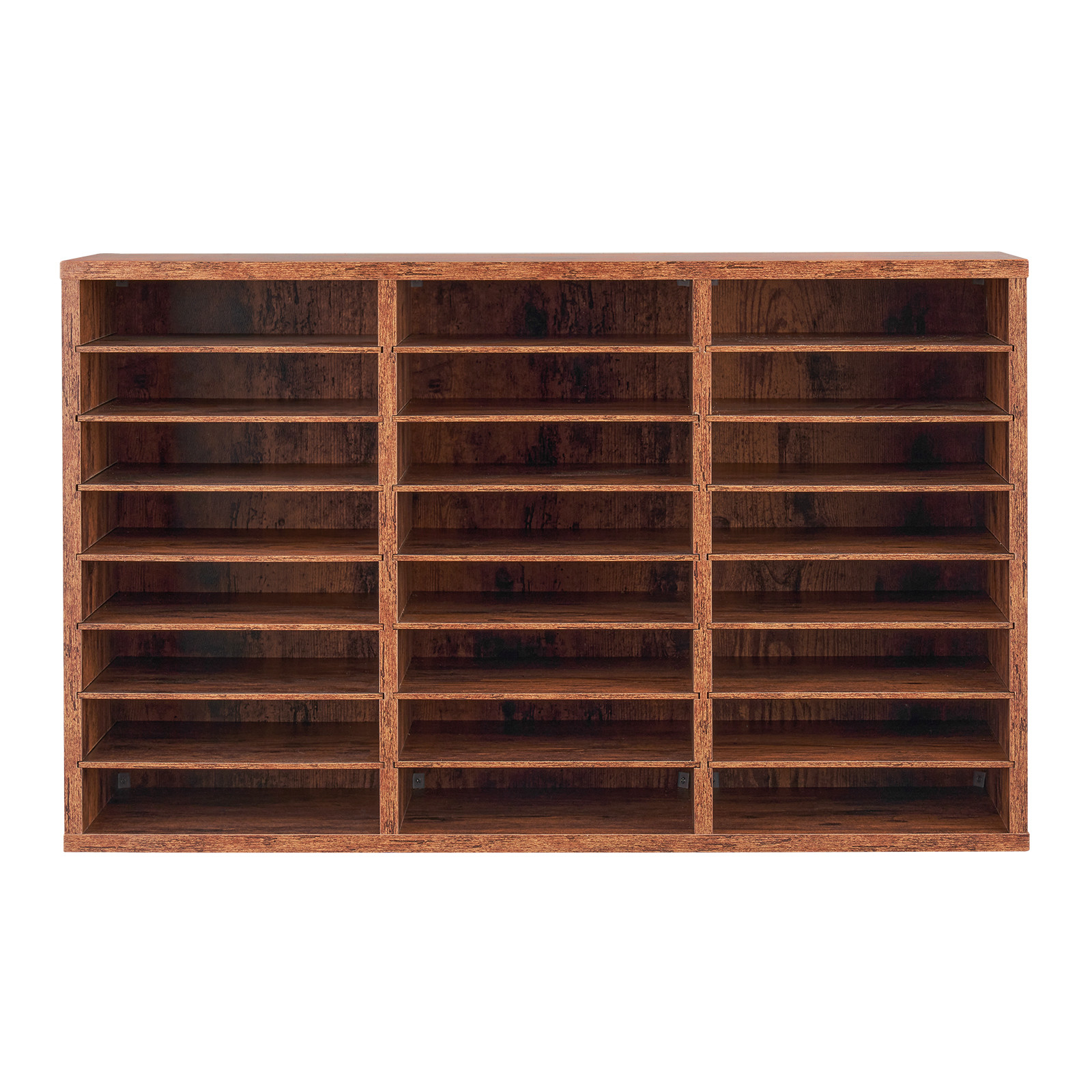 Uimoso Wooden Literature Organizer 24 Compartments Removable Shelves Dark Brown