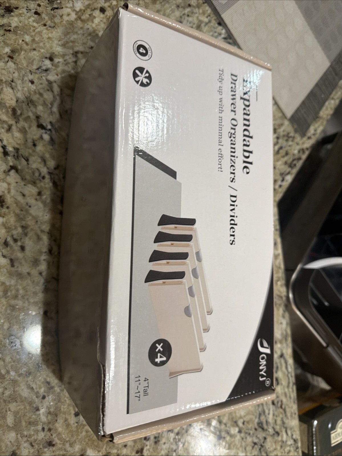 JonyJ Expandable Drawer Organizers /dividers 4” Tall. Expandable 11”-17”. 4 Pack
