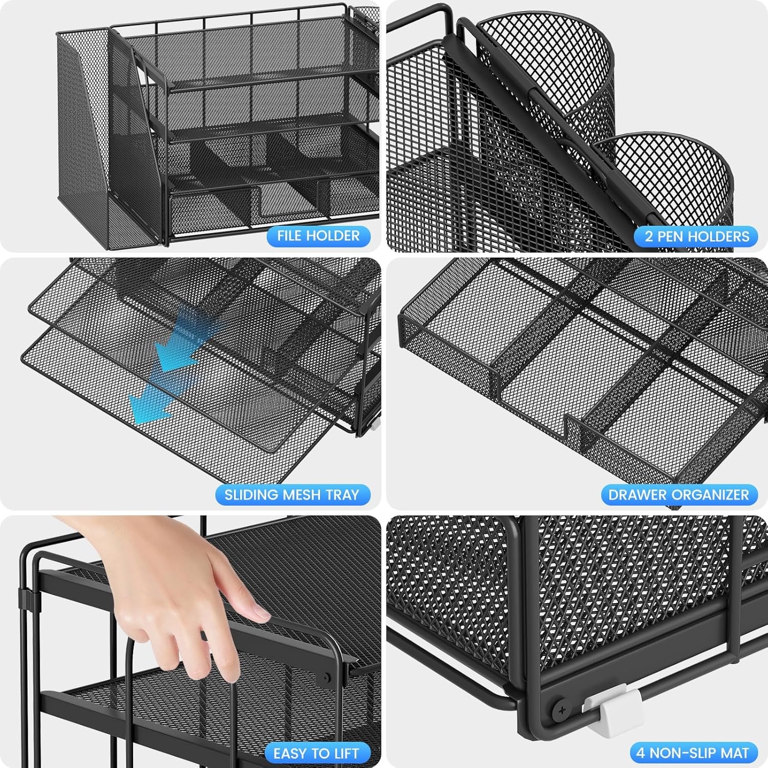 4-Tier Desk Organizer with Drawer & Pen Holders – Office Supplies (Black)