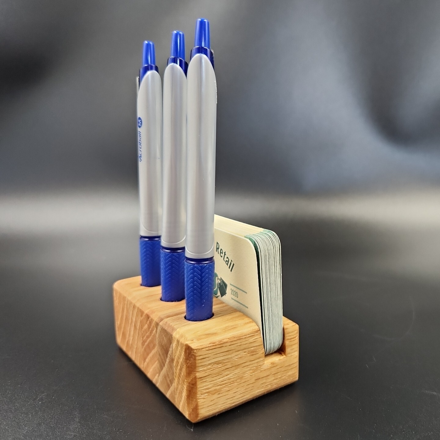 Desk Organizer Business Card Holder and Pen Stand Handmade Office Gift Oak Wood