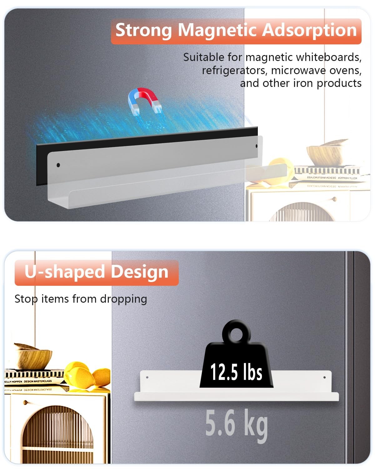 17 White Metal Magnetic Whiteboard Book Shelf 2-Pack Magnetic Storage Organizer
