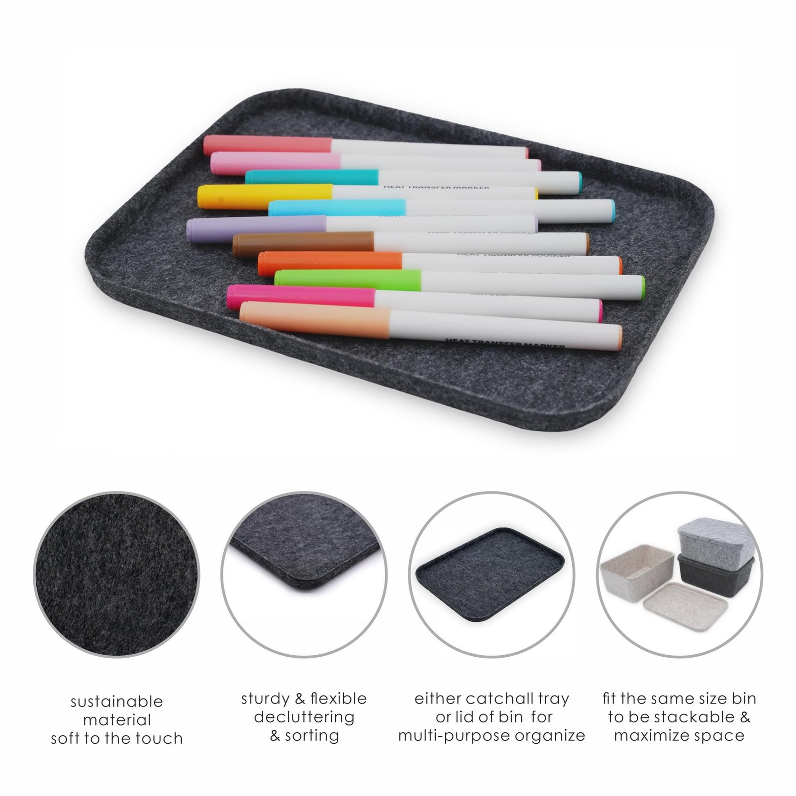 Felt tray Lid for Storage Bins Drawer Organizer bin cap of for junk stuff sta…