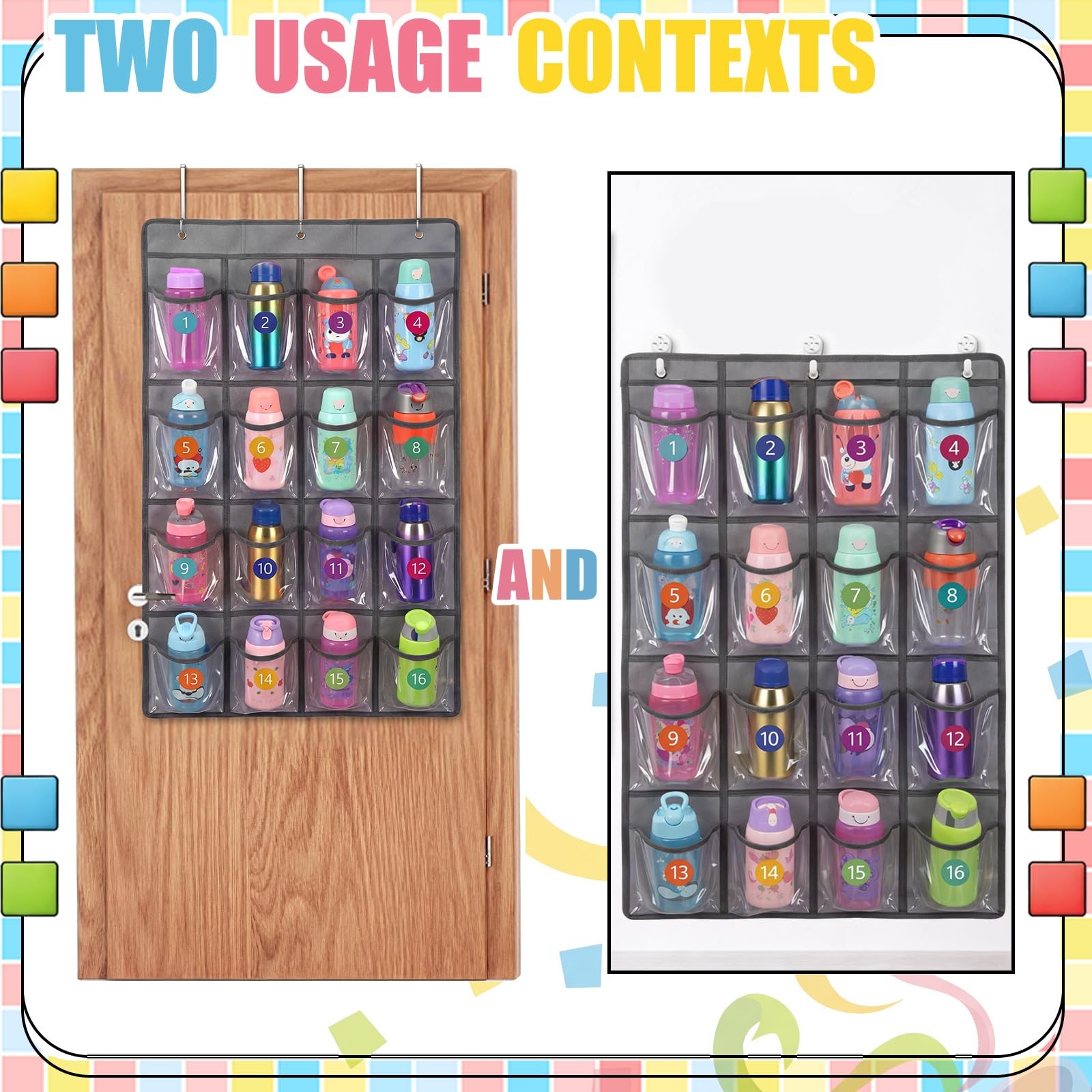 2 Pcs Water Bottle Organizer for Classroom 32 Holders over the Door Storage R…