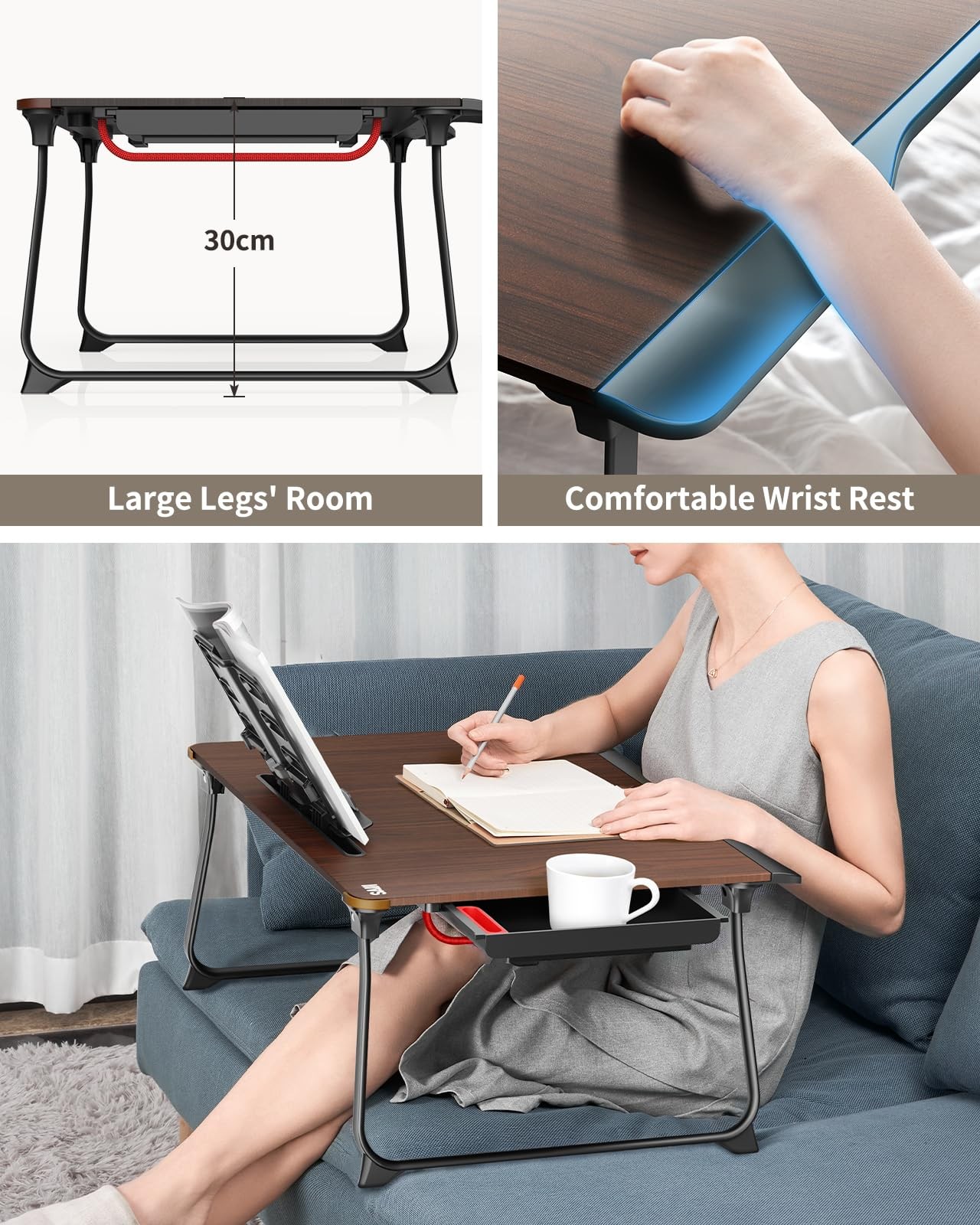 Laptop Desk for Bed, SAIJI XX-Large Foldable Bed 25.6″ x 19.29″, Black Cherry