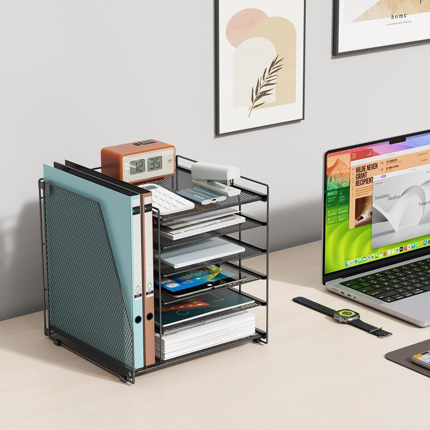 Desk Organizers and Accessories, 6-Tier Paper Organizer with File Holder
