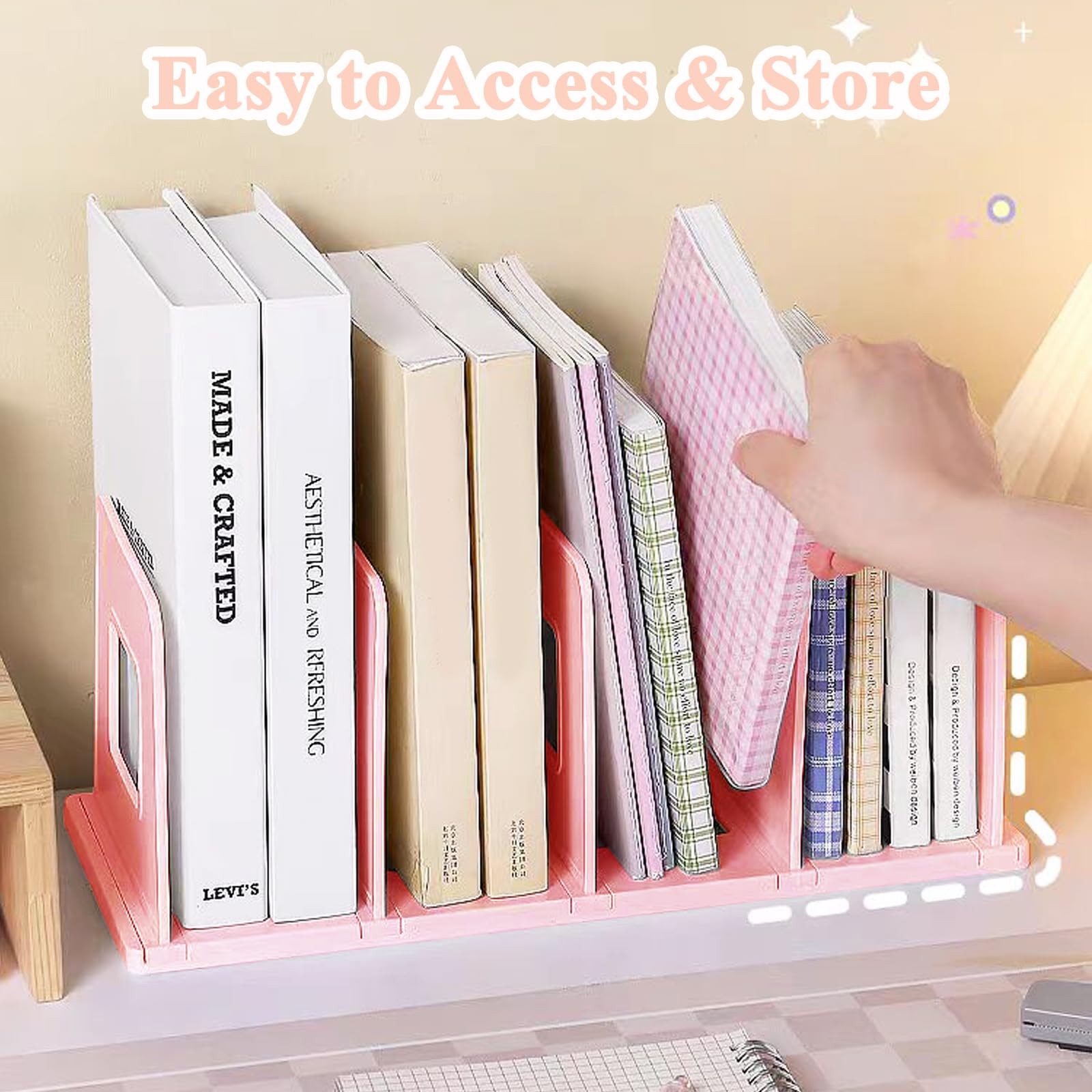 Vertical Desk File Sorter Folder Organizer Plastic Magazine Rack Pink 4 Slot