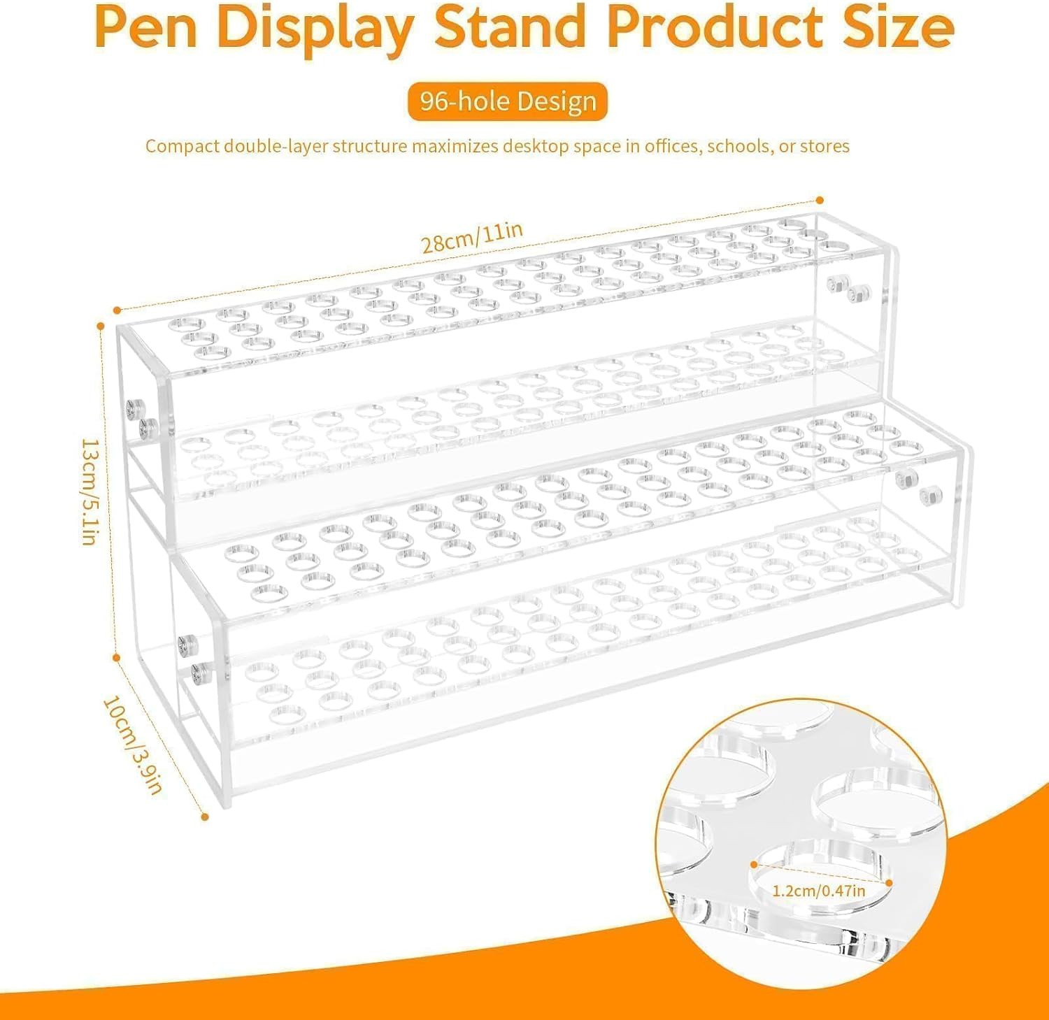 2PCS 96-Slots Pen Display Stand,2-Tier Acrylic Pen Holder for Craft Shows,12Mm