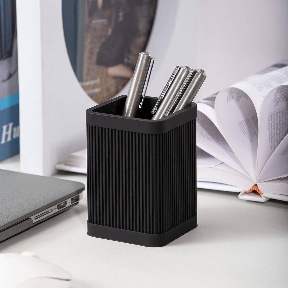 Modern Silicone Pen Holder Black, Stylish Desk Organizer for Office and Home, 5