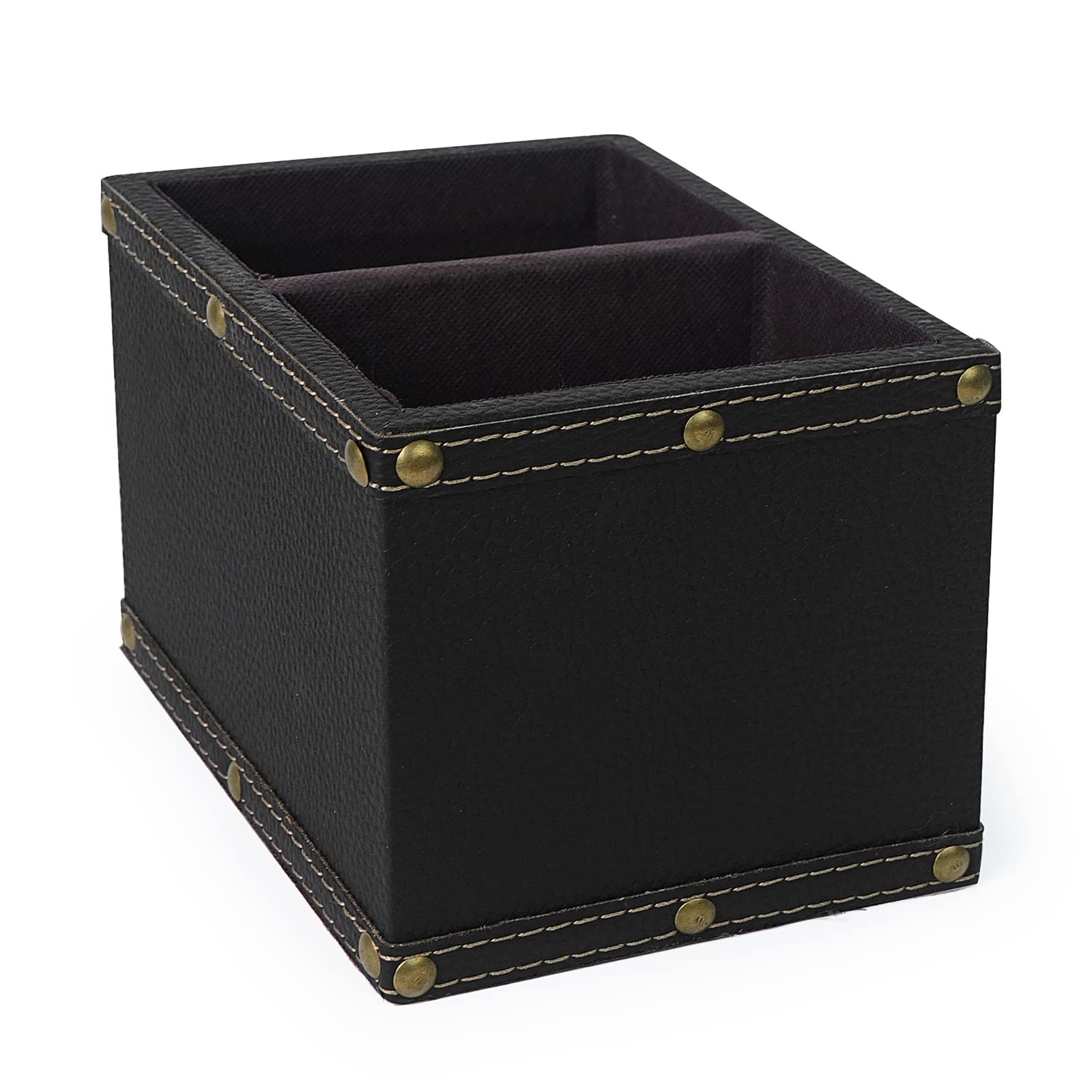 2 Slots Wood Remote Control Holder Storage Box Black