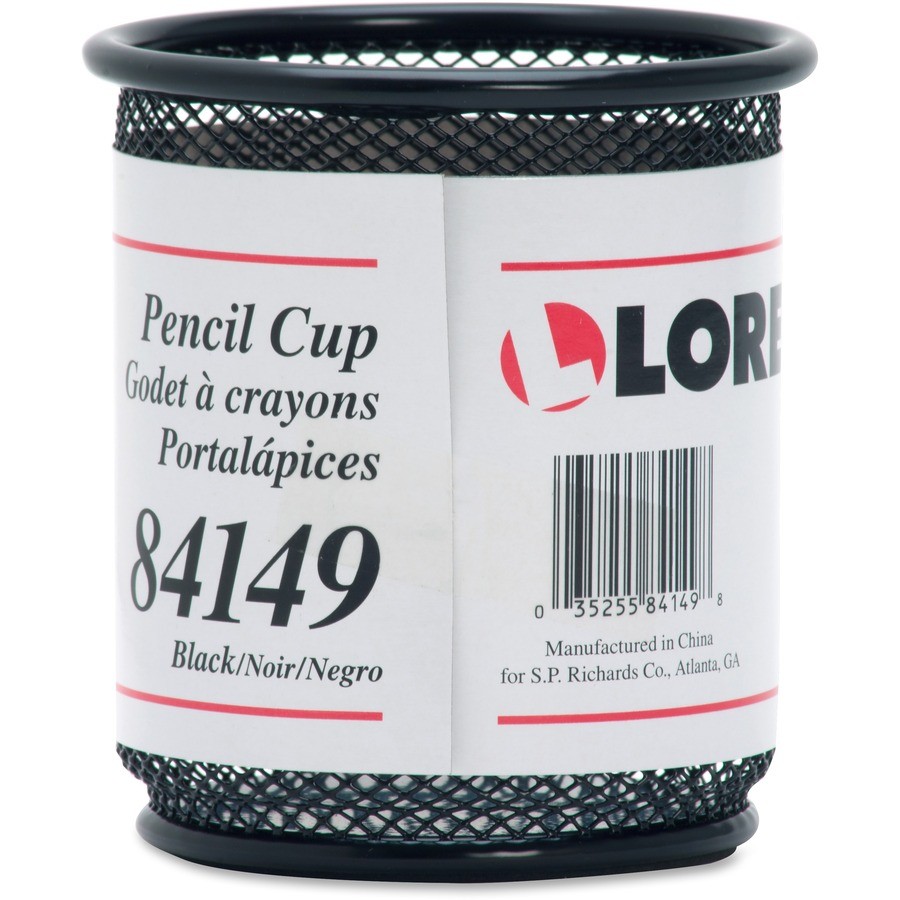 Lorell LLR84149 Black Mesh Pencil Cup Holder 3.5″ x 3.9″ Steel