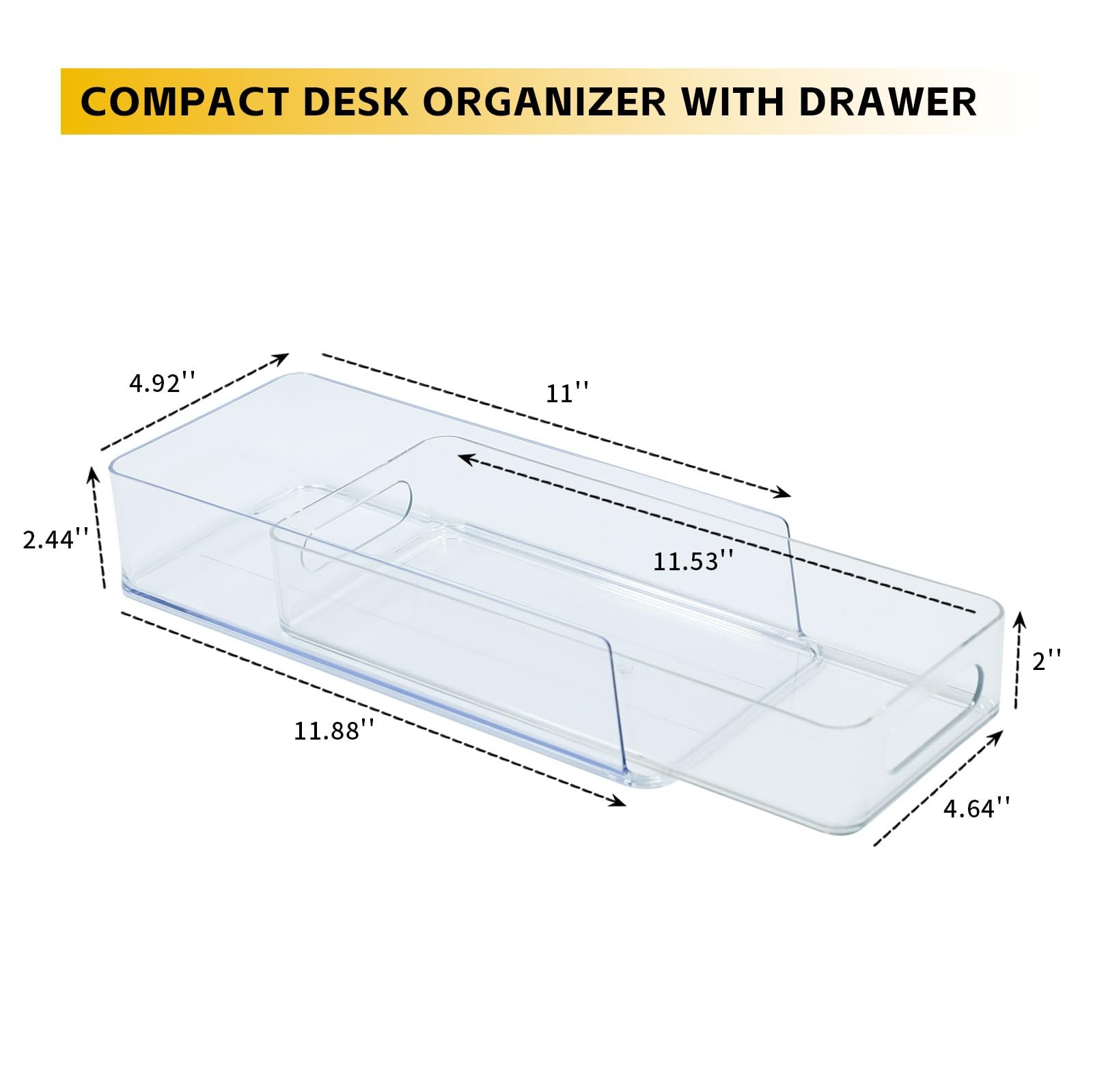 NINEWEEN 3 Tier Desk Drawer for Corner, Plastic Storage 3 Small, Clear