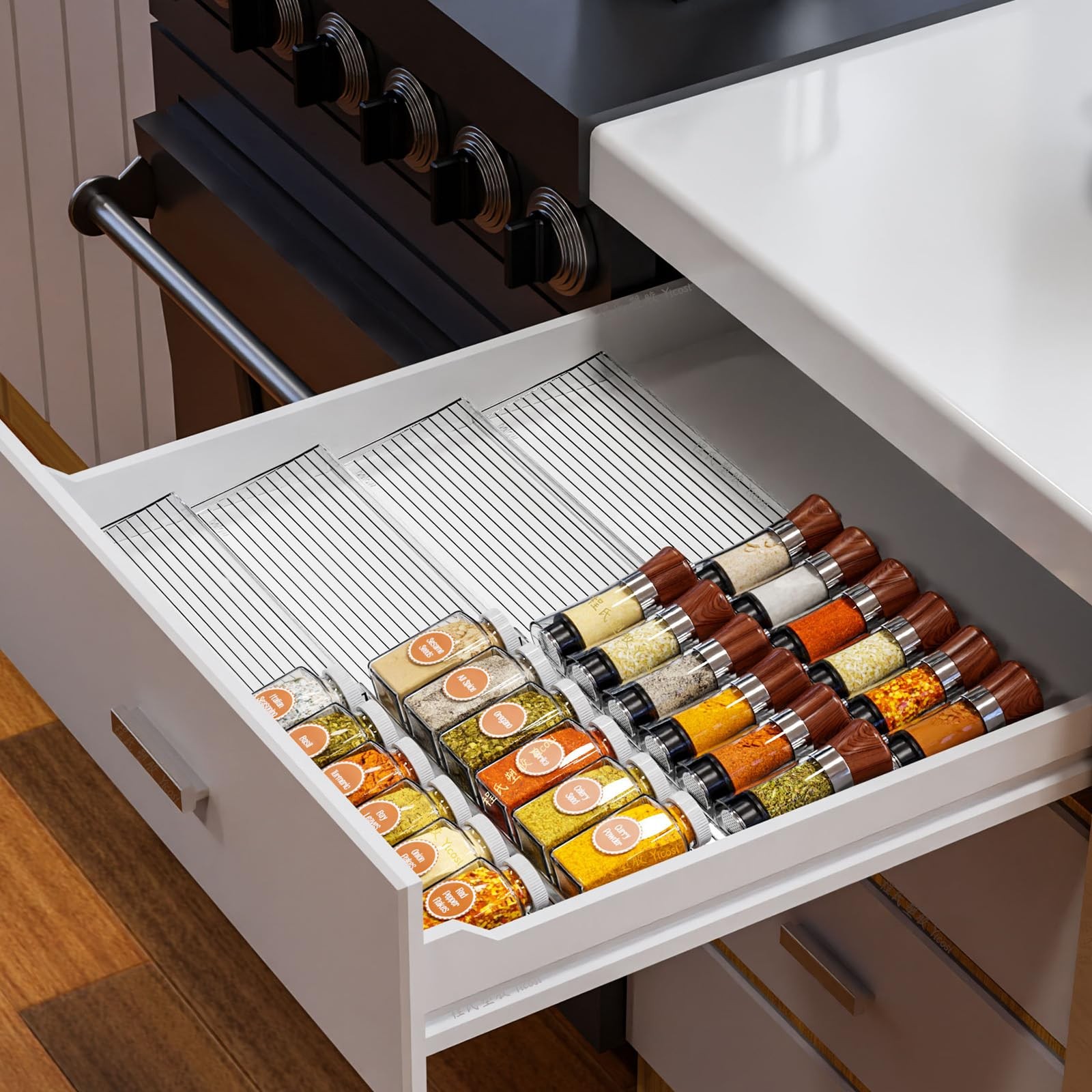 Yieach 8 Pack Adjustable In Drawer Spice Organizer – 8PCS-11” to 22”, Clear