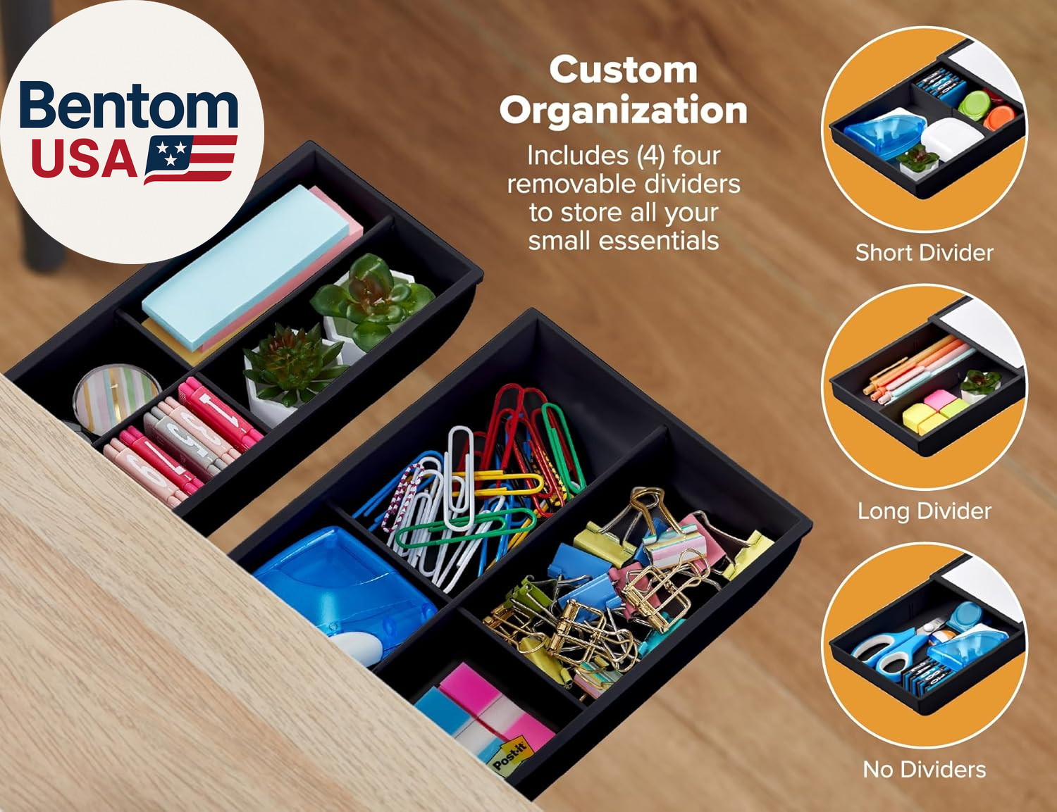 Konnect under Desk Drawer, Self-Adhesive Slide Out Storage Organizer with 4 Cust