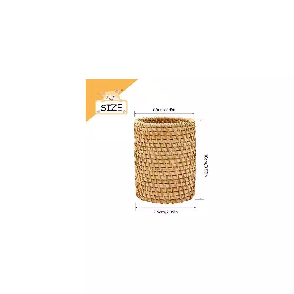 2-Pack Rattan Pencil Holder Boho Handmade Pen Organizer Aesthetic Desk Cup Holde