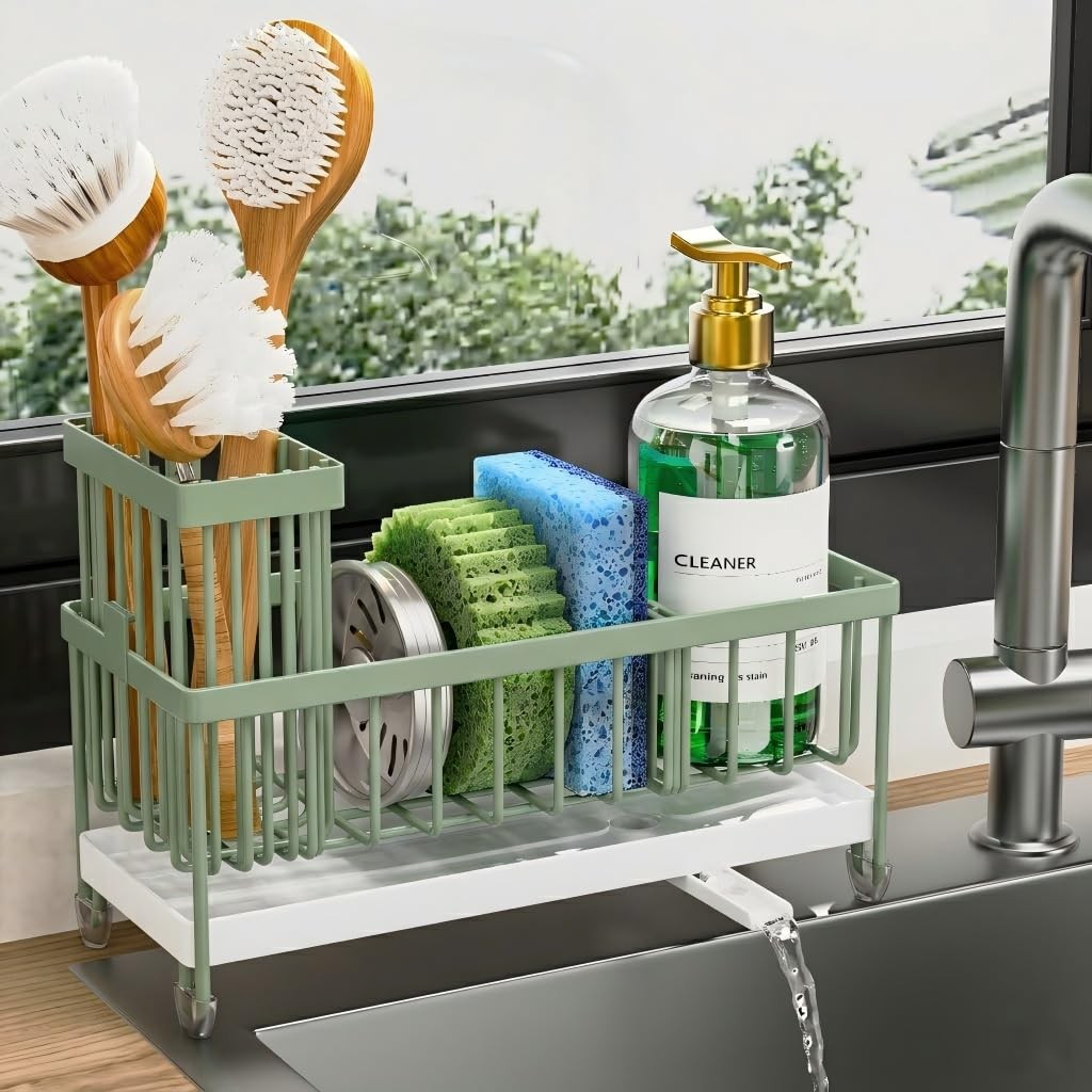 Cisily Sponge Holder for Kitchen Sink, Sink Caddy 9.25″, Sage Green – 9.25″