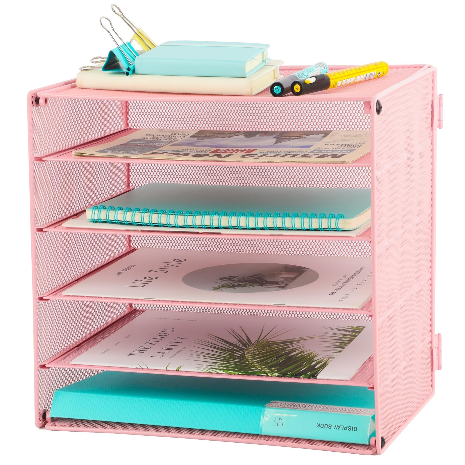 5 Slot Mesh Desk Organizer Tray, File Paper Letter Folder Holder Desktop Pape…