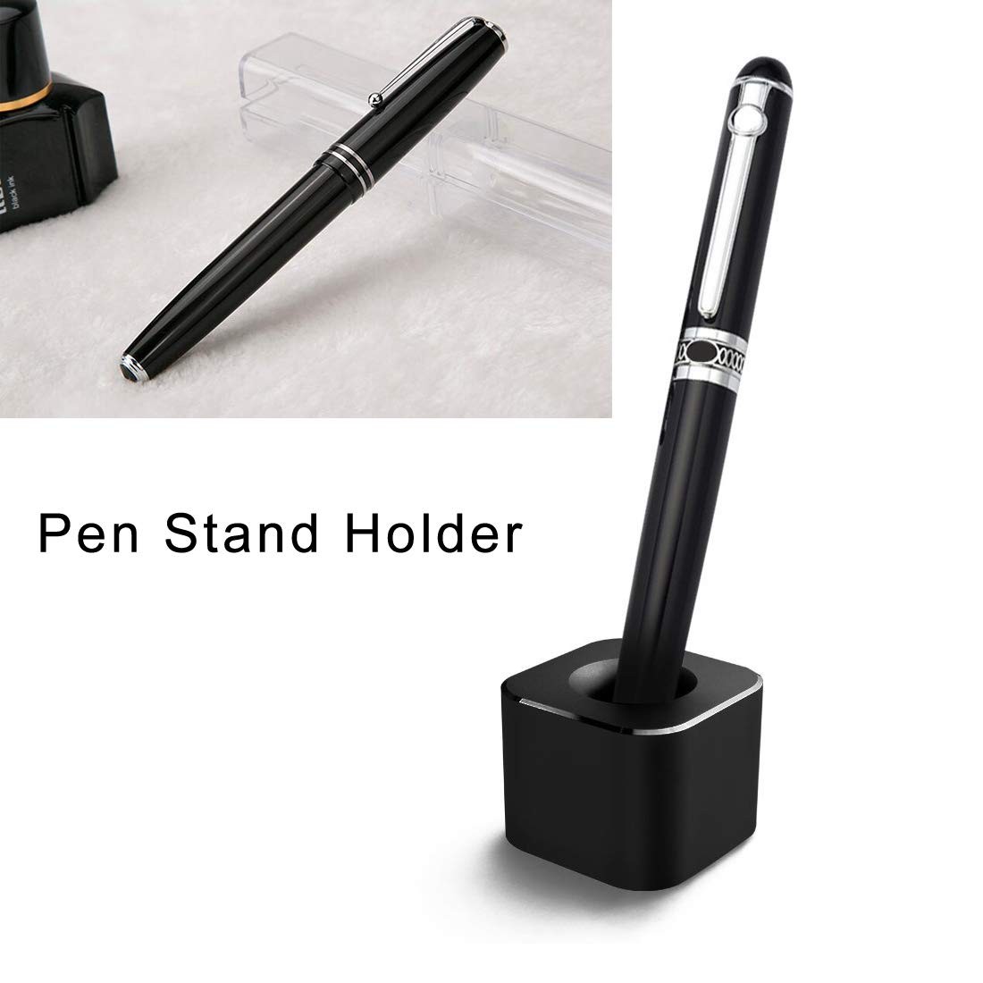 Coideal Single Pen Stand Holder, Black Metal Pen Base Stand for Desk Fountain…