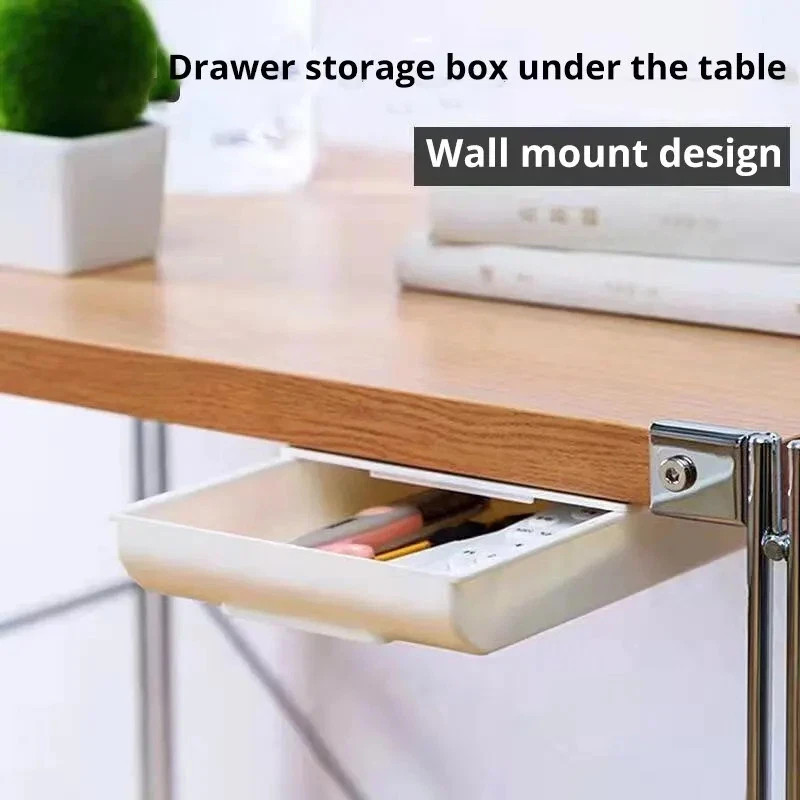 White Self-Adhesive Storage Drawer Box Makeup Pencil Tray Desk Hidden Under Desk