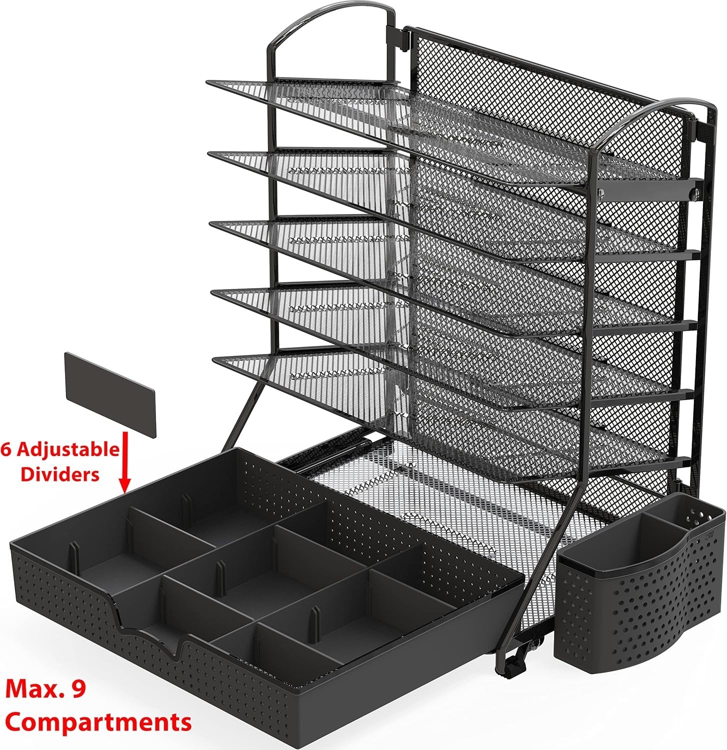 6-Tier Desk Document File Tray Organizer with Supplies Sliding Drawer, Black
