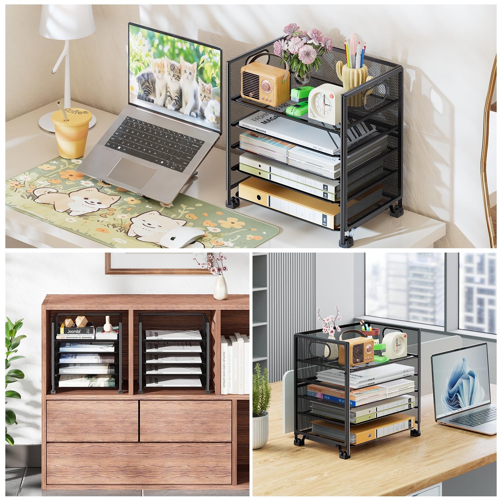 Black 5Tier Mesh Paper Organizer Letter Tray File Holder Office Desk Sorter