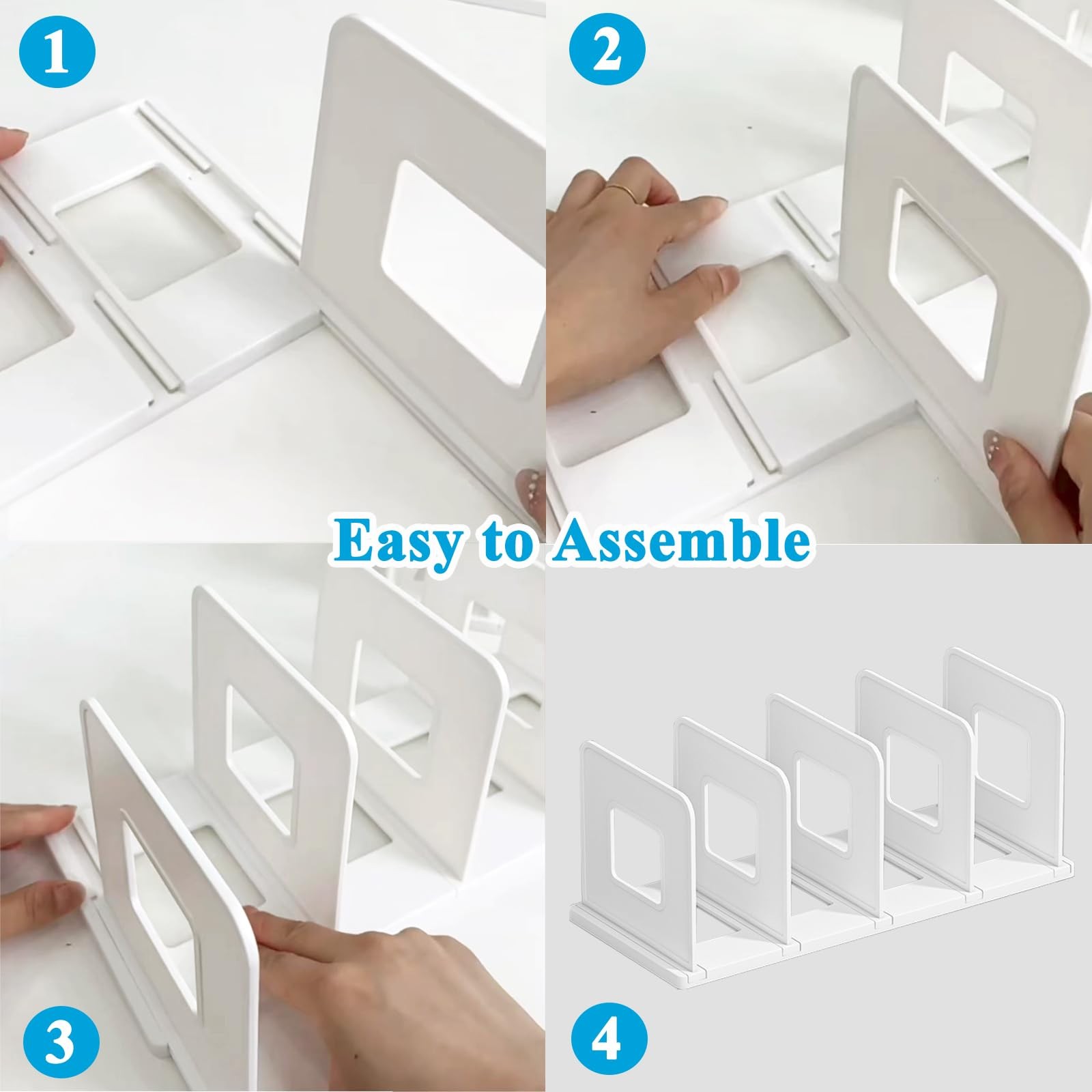 4 Section White File Sorter Plastic Adjustable Desktop Folder Organizer Rack