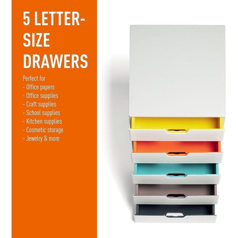 Varicolor 5 Drawer Unit Desktop Organizer Plastic Storage Letter-Size Files New