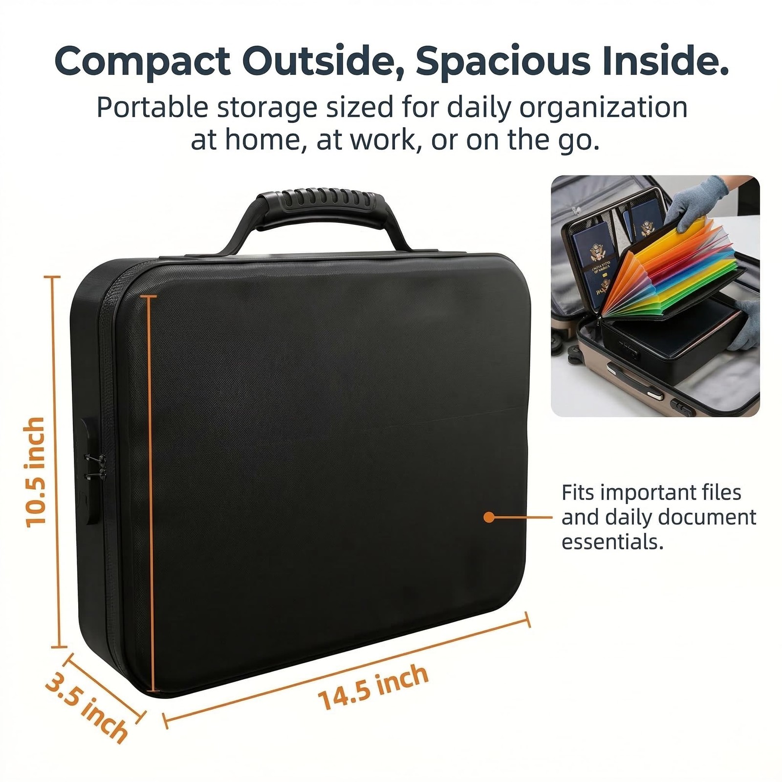 Vizoshi Fireproof Document Box (Soft-Shell) with 15×4.1×11 inches, black