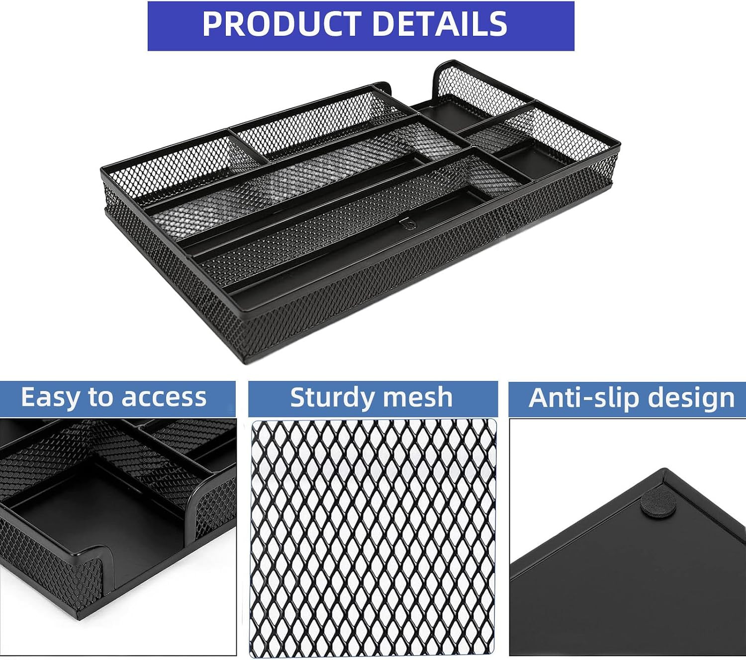 2-Pack Metal Mesh Desk Drawer Organizer for Office Supplies and Makeup