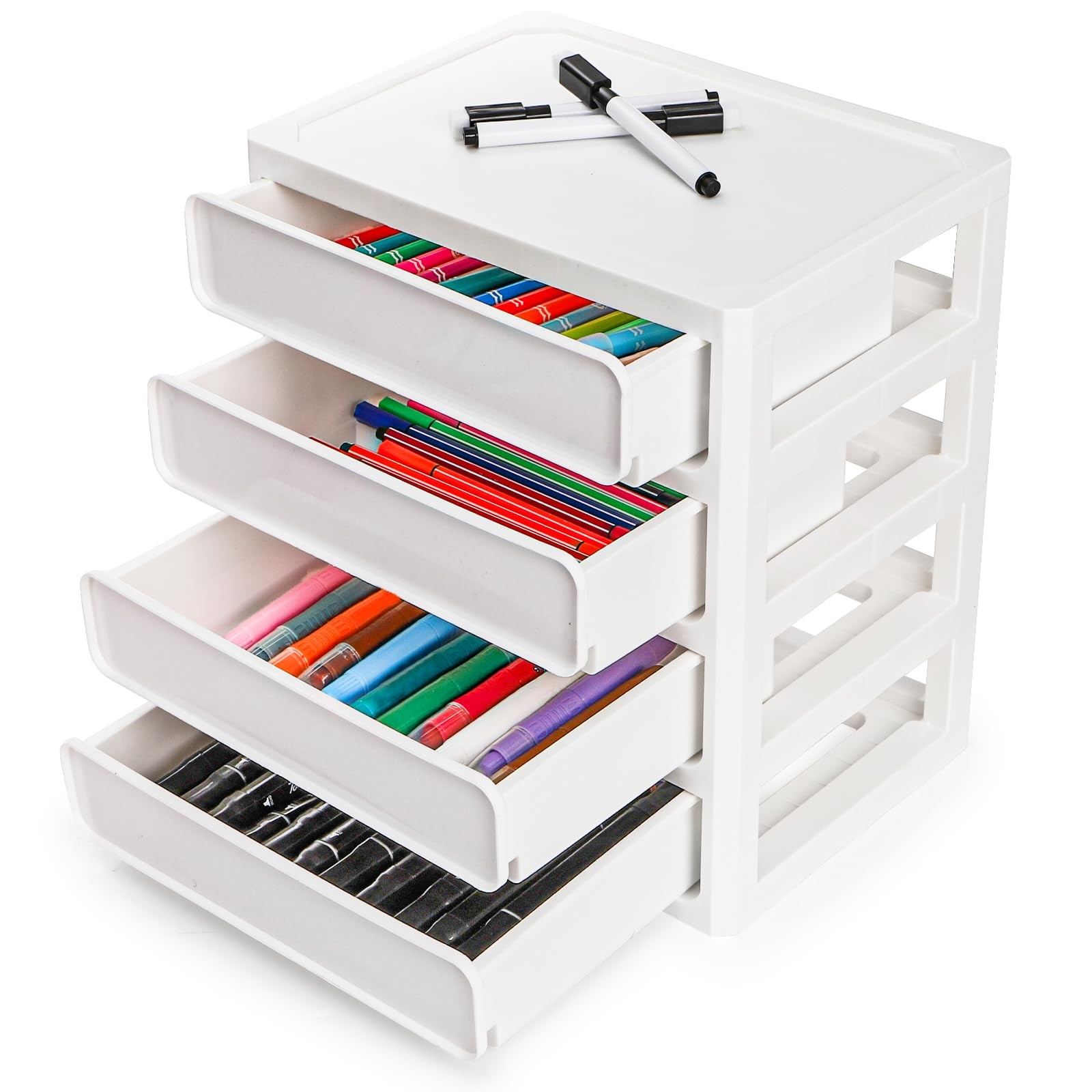 Desk Drawer Organizer, 4 Tier Plastic Desktop Storage Unit, Small Storage Bin…