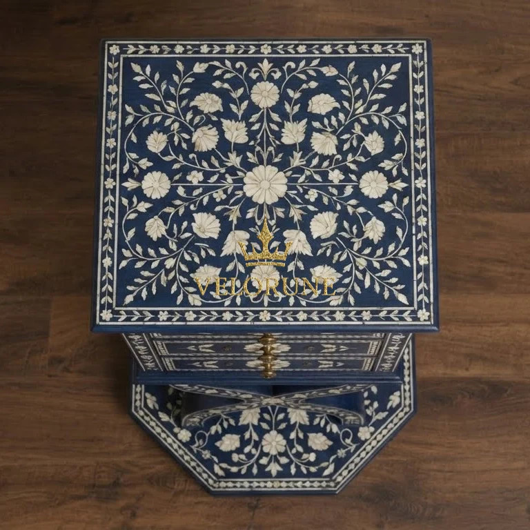 Elegant Handmade Bone Inlay Nightstand – Timeless Luxury & Artisan Craftsmanship