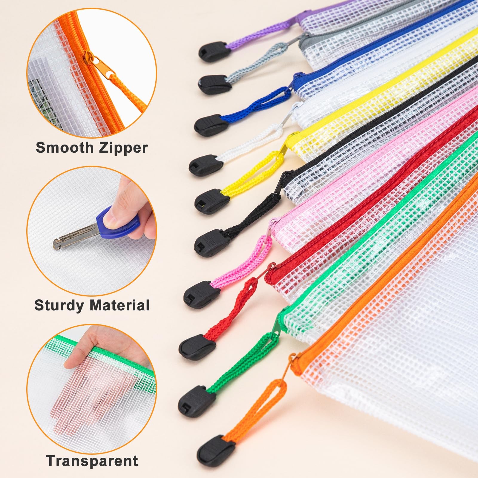 12pcs Mesh Zipper Pouch Bags, Waterproof A4 Letter Size Puzzle Bag for Organi…