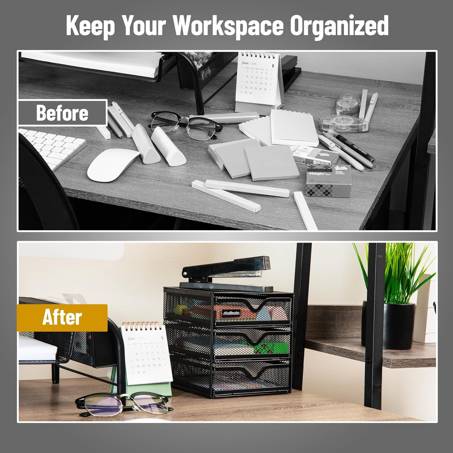 Desktop Accessory Storage, Desk Supplies, Organizer, Office, Metal Mesh, 6.25″ L