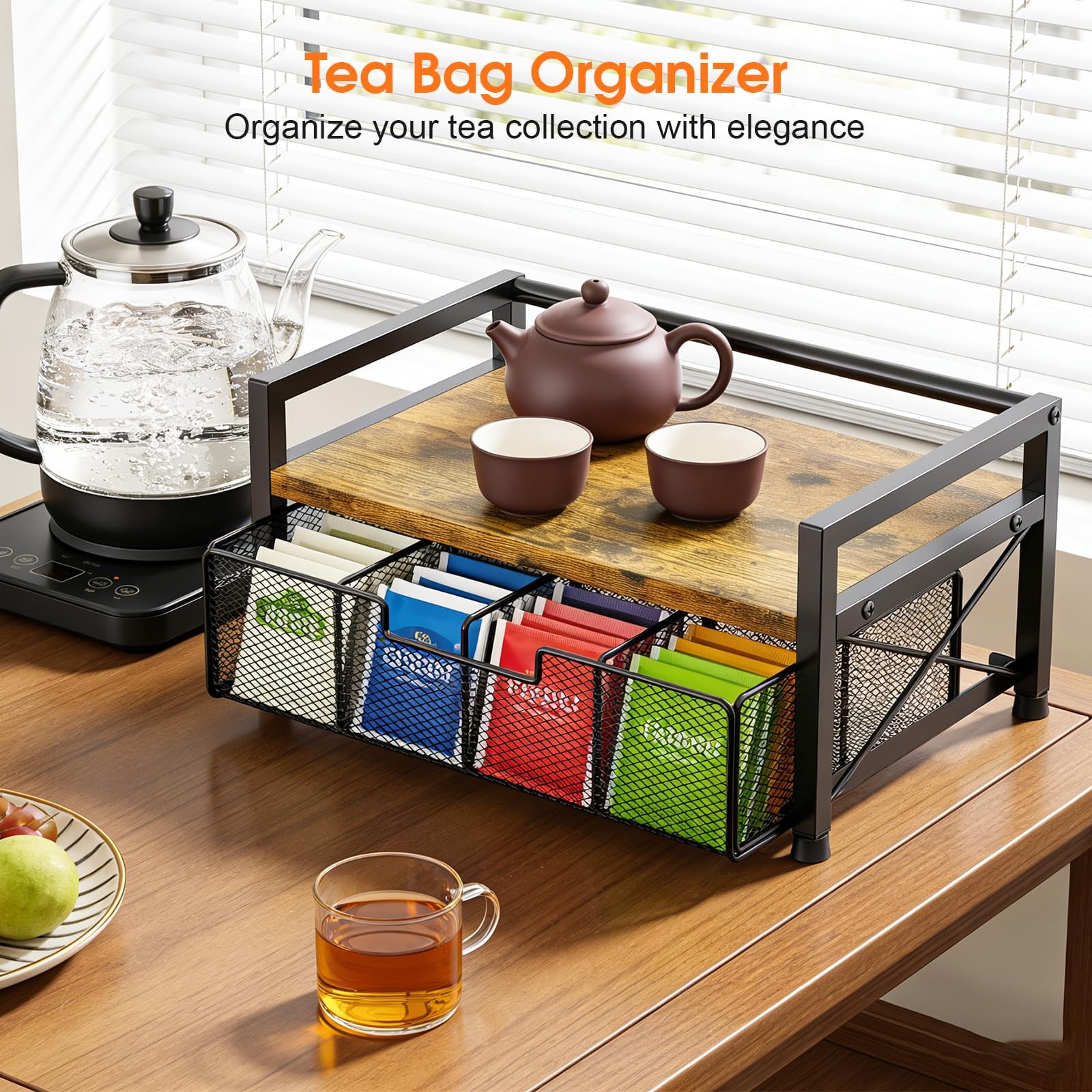 ZssHappy Tea Bag Organizer, Organizers and Storage with 8 Rustic Brown