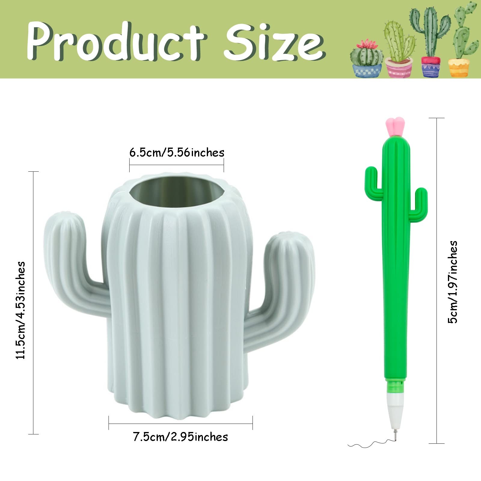 2 PCS Cactus Pen Holder – Organizer and 4 PCS Cactus Gel Pen, Multifunction C…