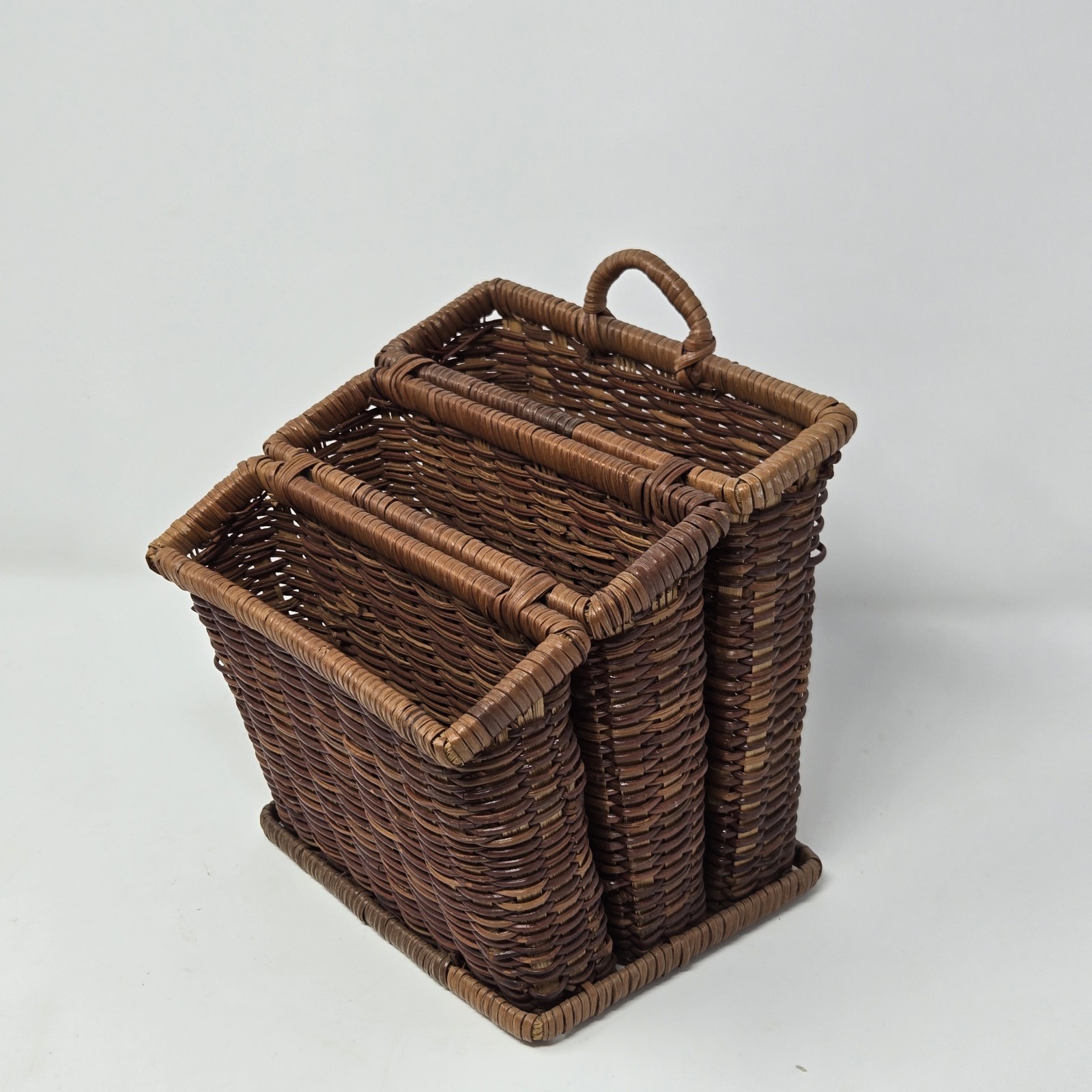 VTG Bamboo Wicker Rattan Desk Accessory Square Letter Holder 3 Compartment Hang