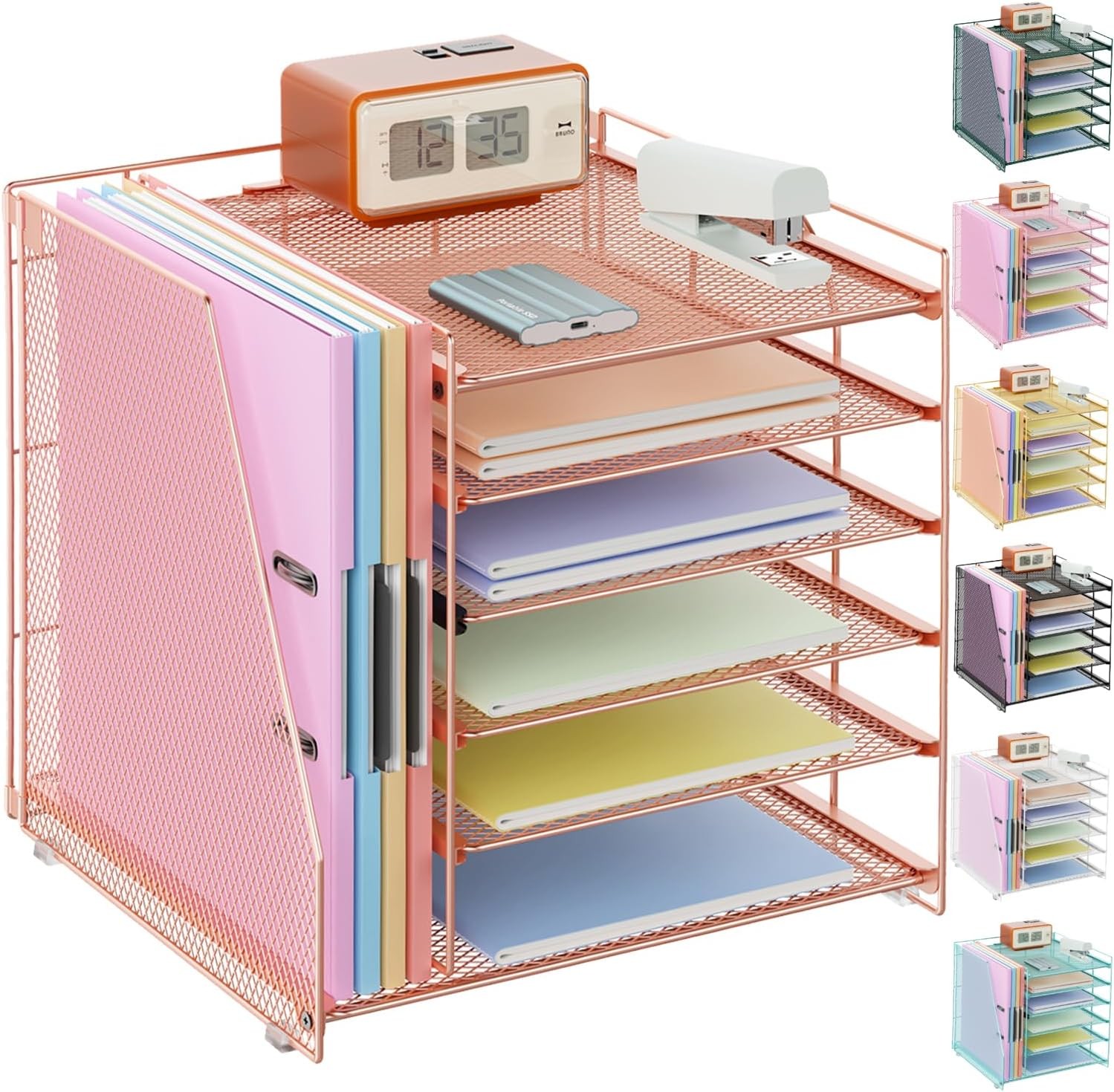 gianotter Desk Organizers and Accessories, 6-Tier Paper Organizer Rose Gold