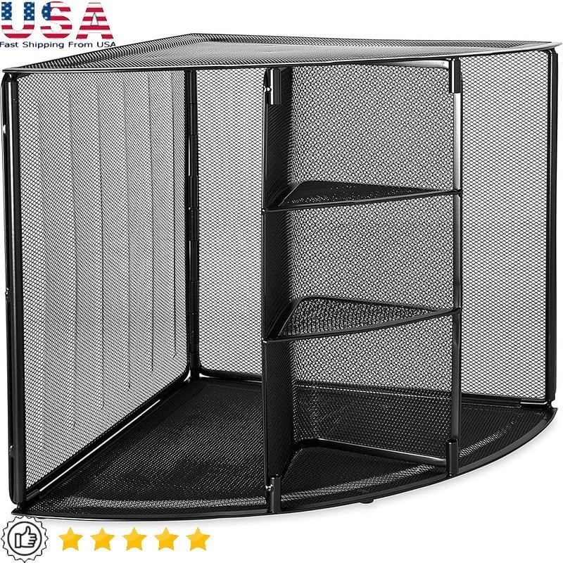 Corner Desktop Organizer 3 Shelf Mesh Storage Rack Office Supplies & Files New