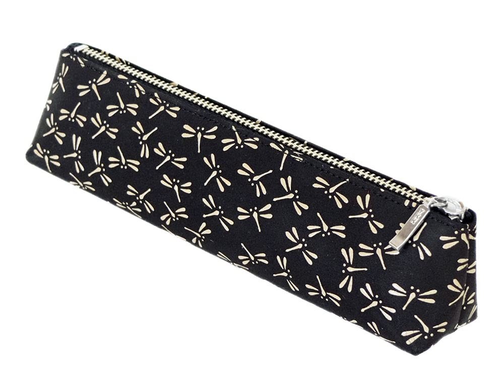 Inden-ya Deerskin Pen Case Dragonfly Lacquer Black Made in Japan