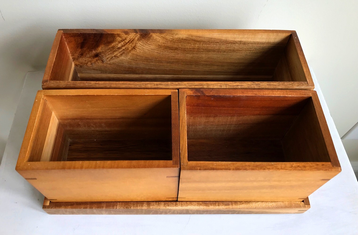 4 Piece Solid Wood Desk Organizer for Storage, Farmhouse Rustic Cottage Decor