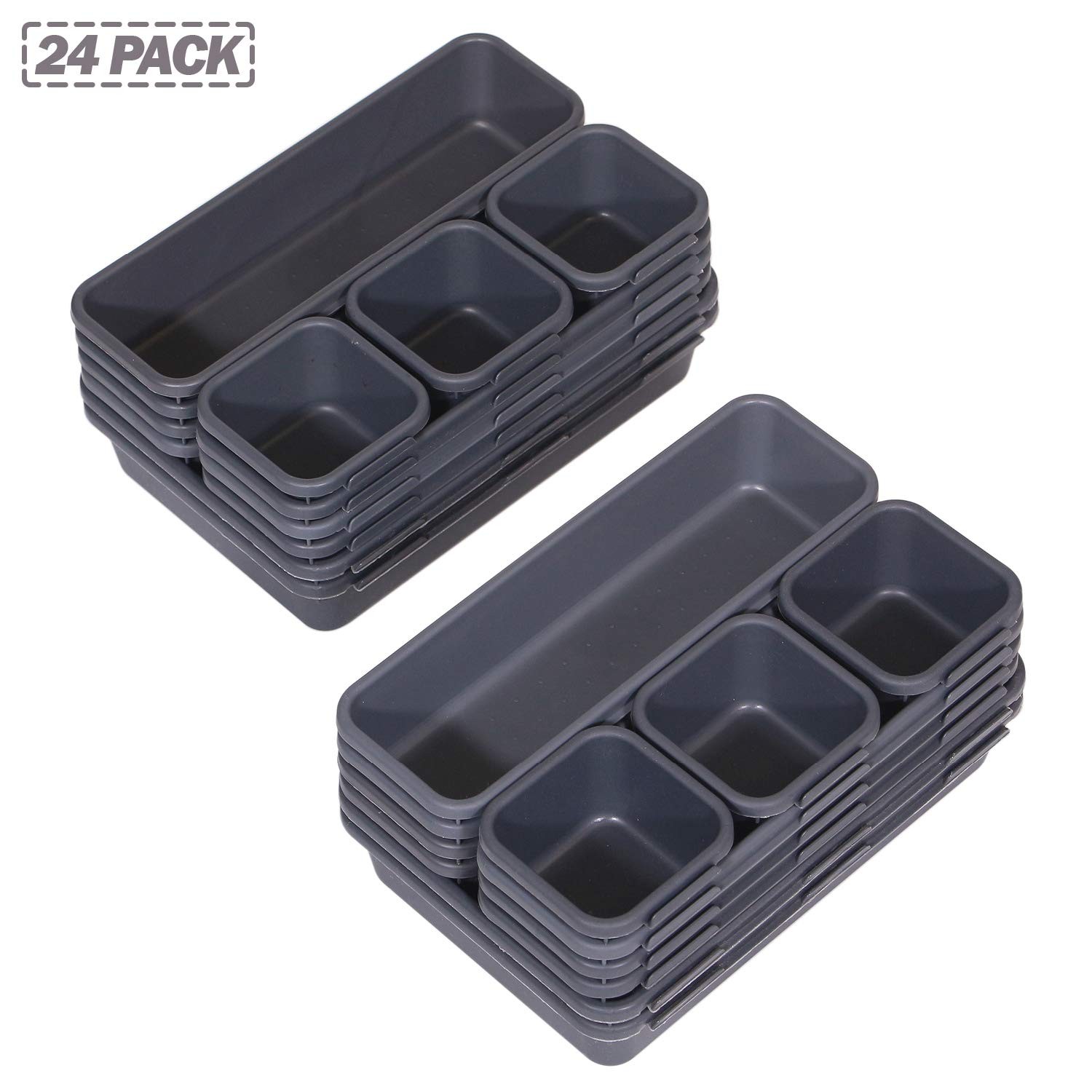 Set of 24 Interlocking Desk Drawer Organizer Tray Dividers Plastic Black