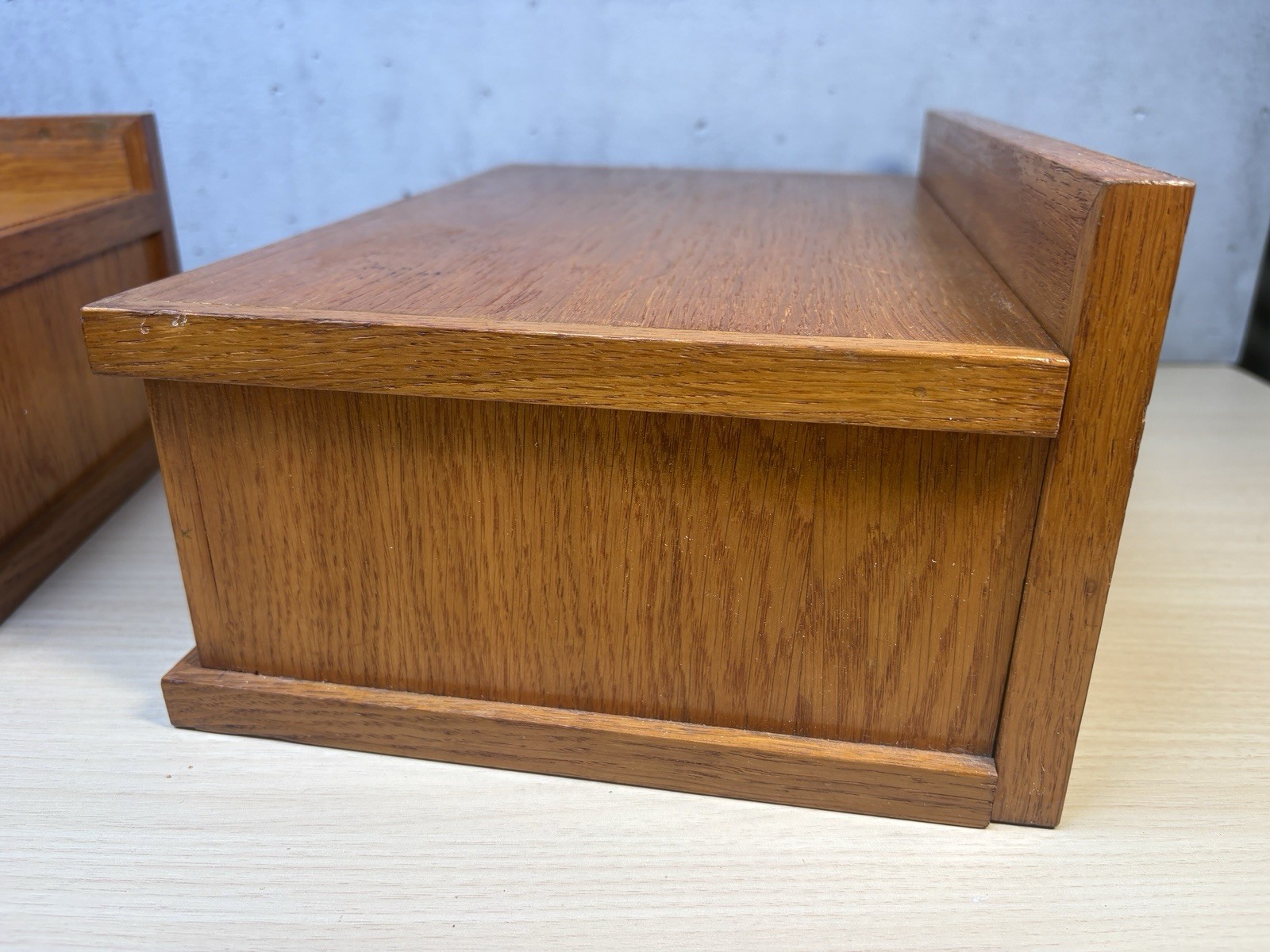 2 Vintage Scandinavian-style wooden shelf small desk organizer Brass Knob Oak