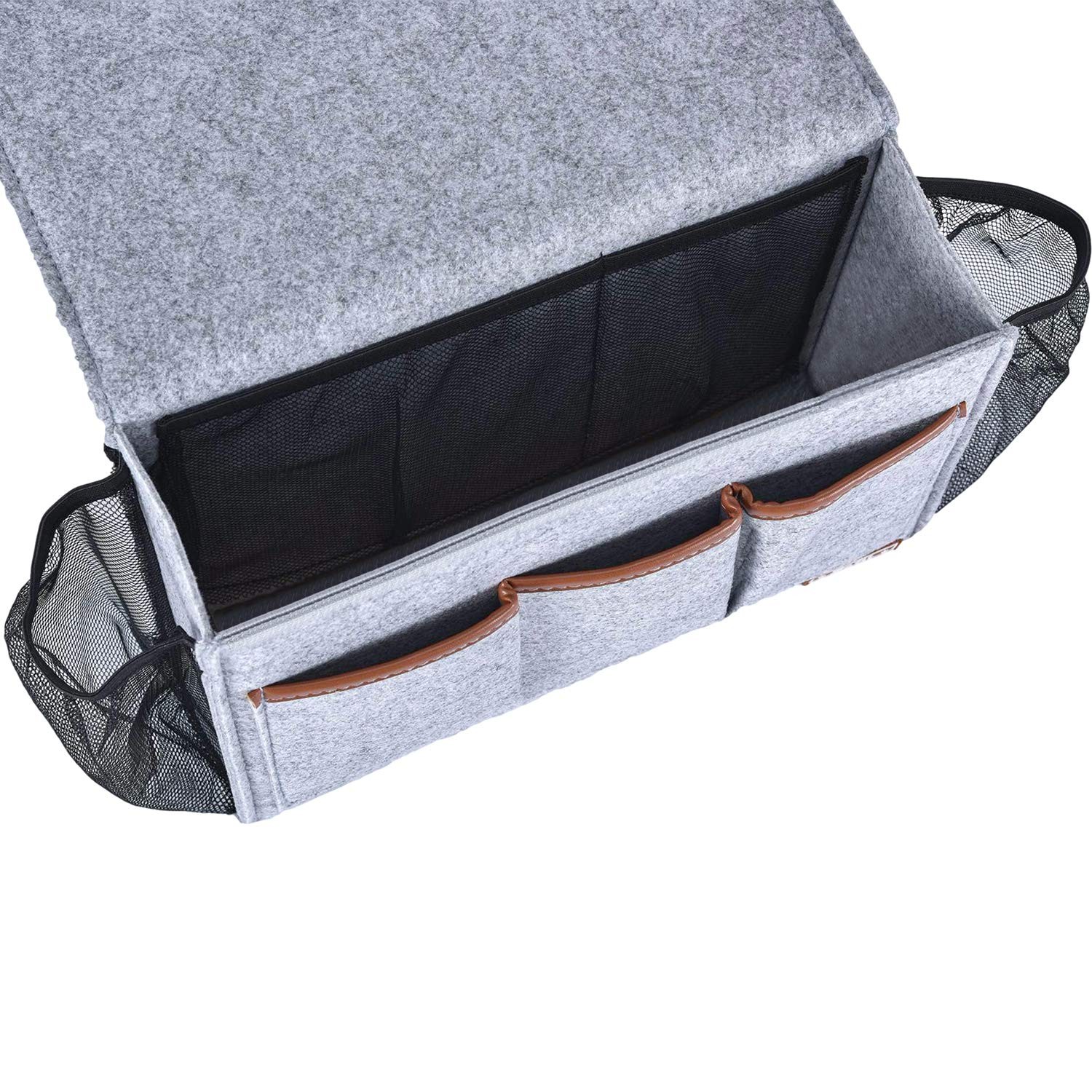 Zafit Bedside Caddy, Large Size Storage 13.4” x 18.1” 8 Pockets, Light Grey