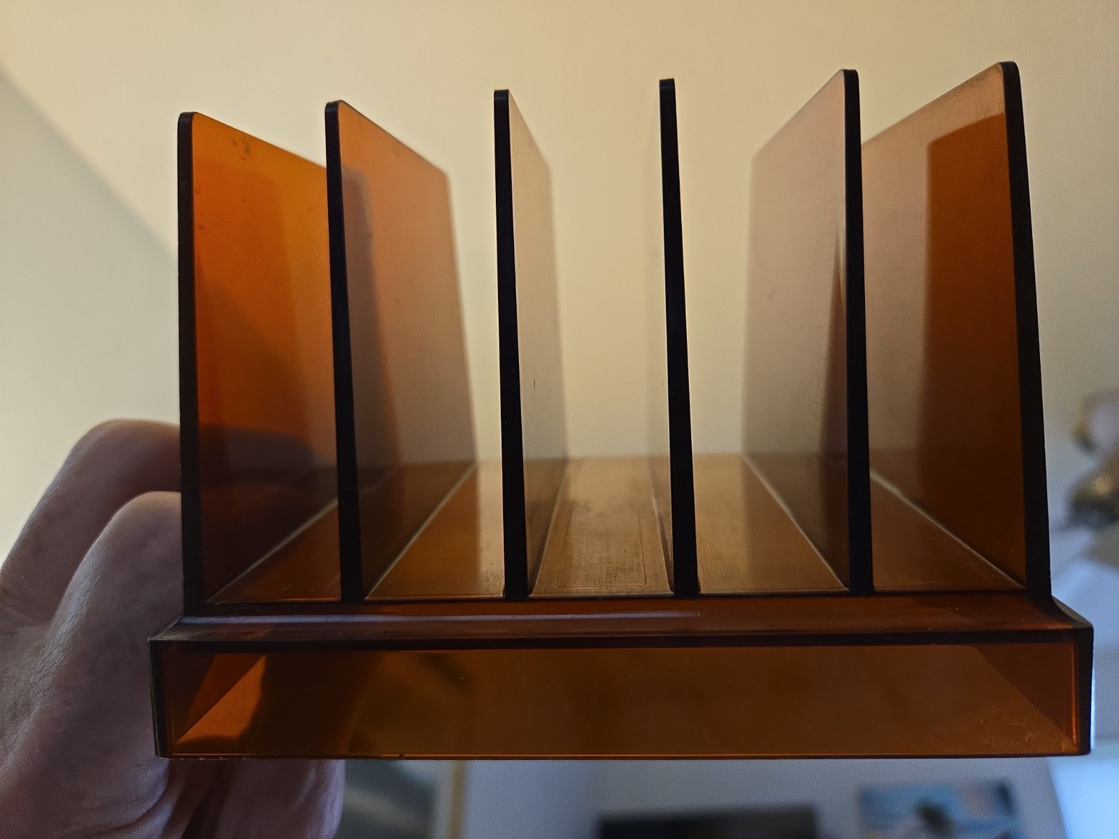Vintage MCM Rogers Amber 5-Slot Desk Organizer Letter/Mail Sorter Item #2525