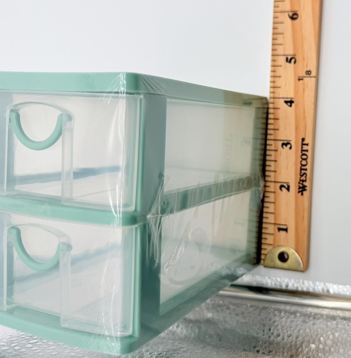 Mini Stackable 2-Drawer Clear/Green Plastic Storage Organizer Desk Makeup Crafts