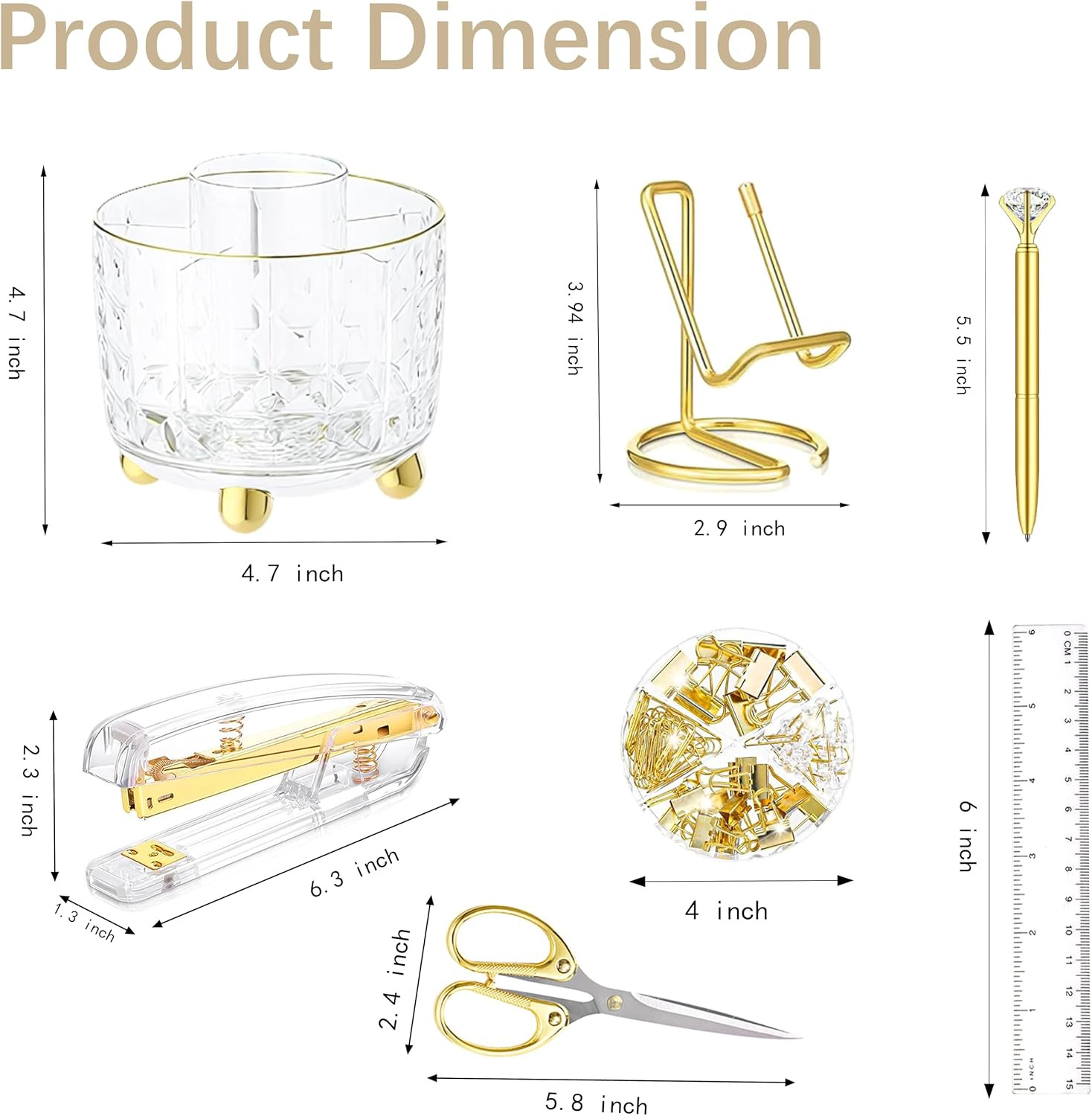 Gold Desk Accessories, Office Desk Organizers and Accessories 360°Pen Holder Acr