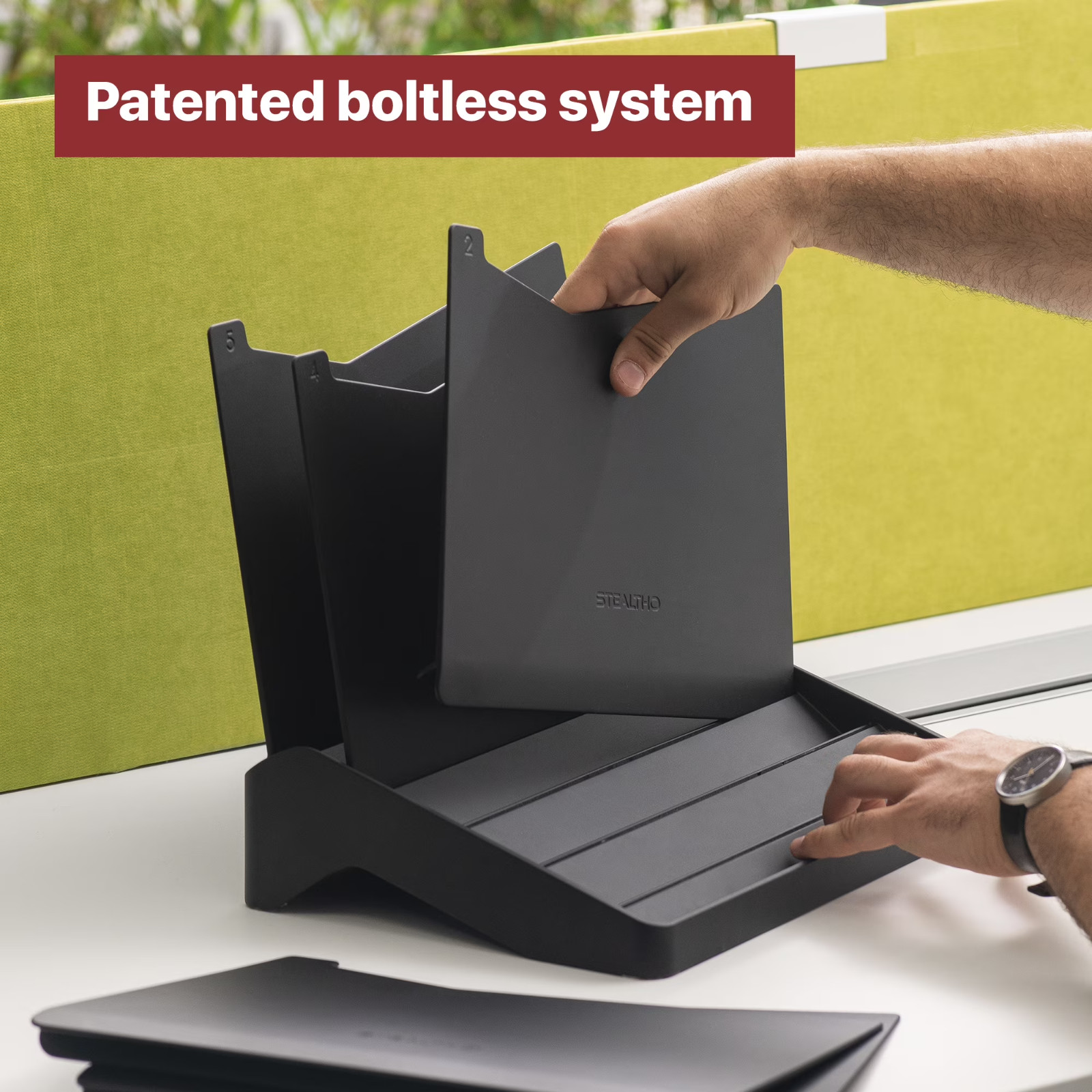 STEALTHO 5-Slot Desk & Wall File Organizer – Black Folder Holder & Paper Sorter