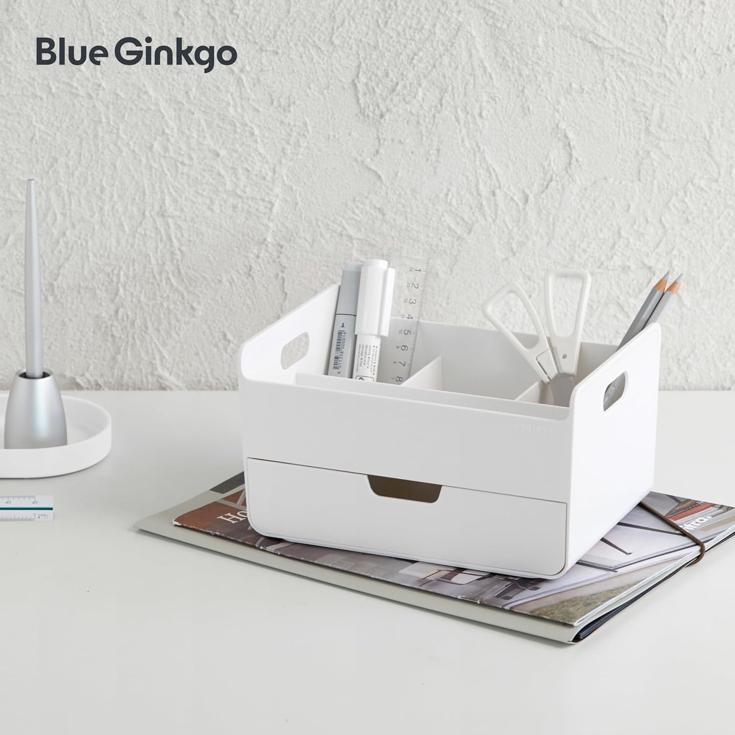 Portable Desk Organizer – Compact 3 Compartment, Half-Drawer Storage – Pen Holde