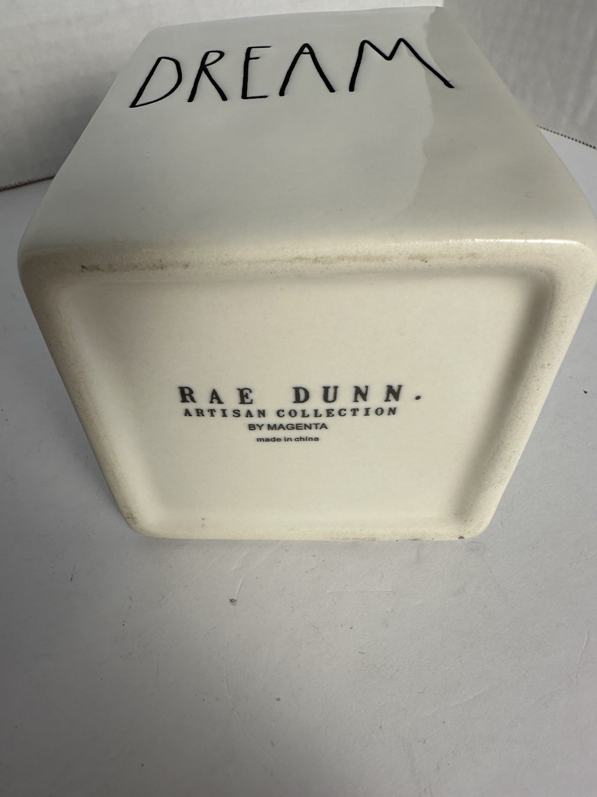 Rae Dunn DREAM Ceramic SQUARE Pen Pencil Holder Farmhouse Shabby Chic 4-1/2″