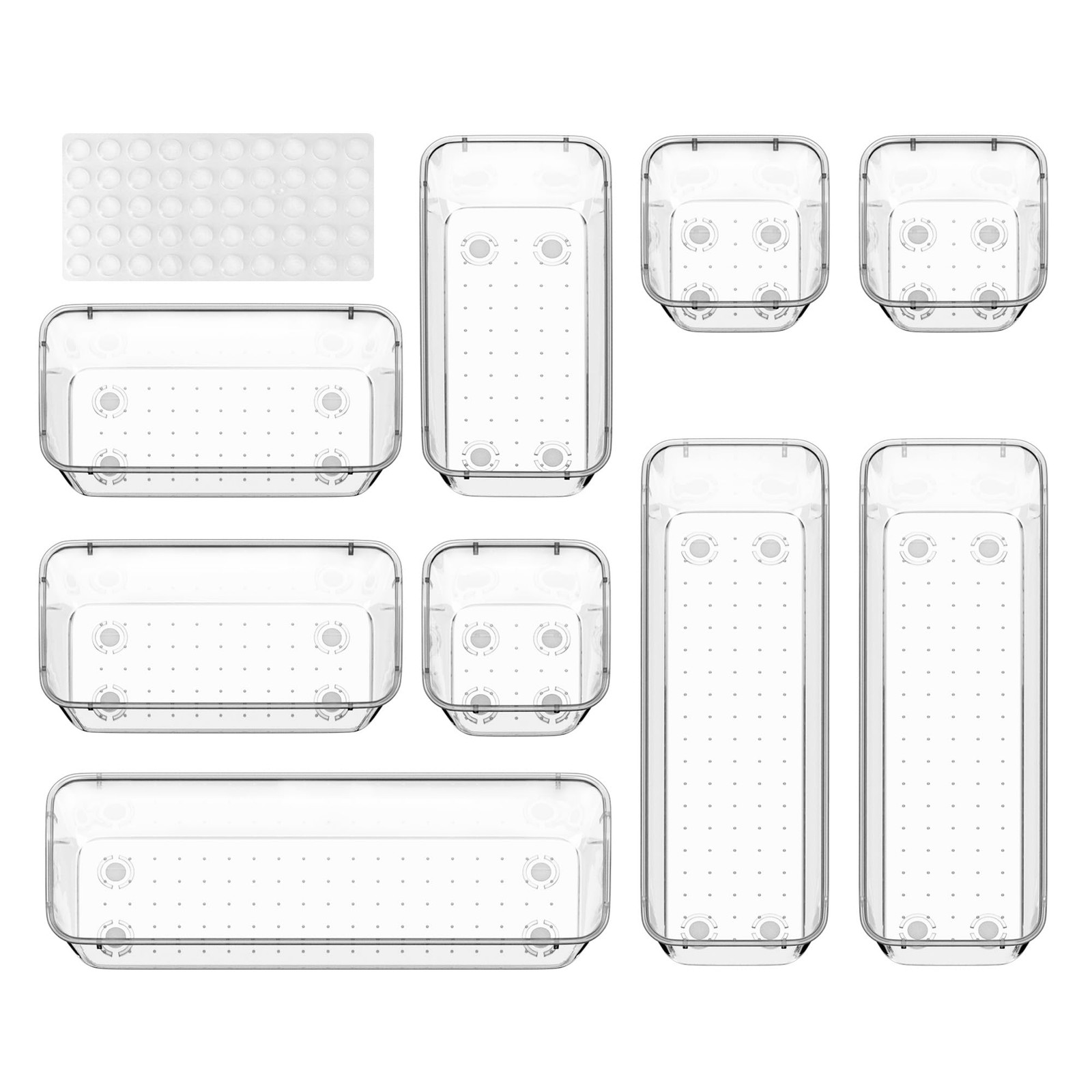 ValueMax 9 PCS Clear Plastic Drawer Organizers Set with Non-Slip Transparent