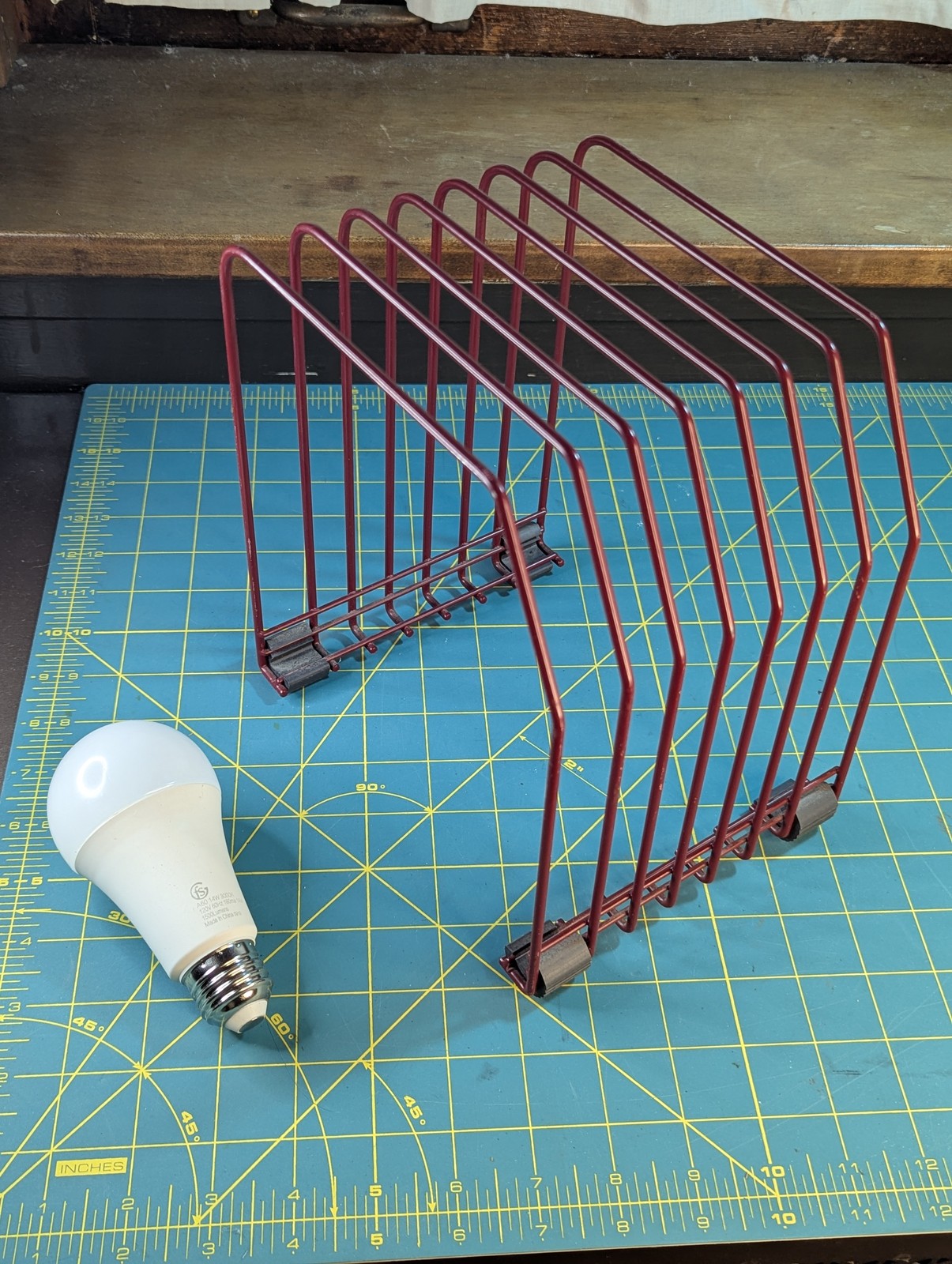Vintage 1980s Retro Wire File Folder Holder Desk Organizer Maroon Red Office